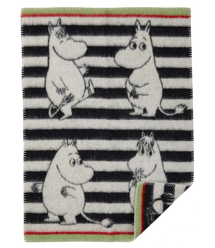 Moomin randig babyfilt svart/vit, Klippan Yllefabrik