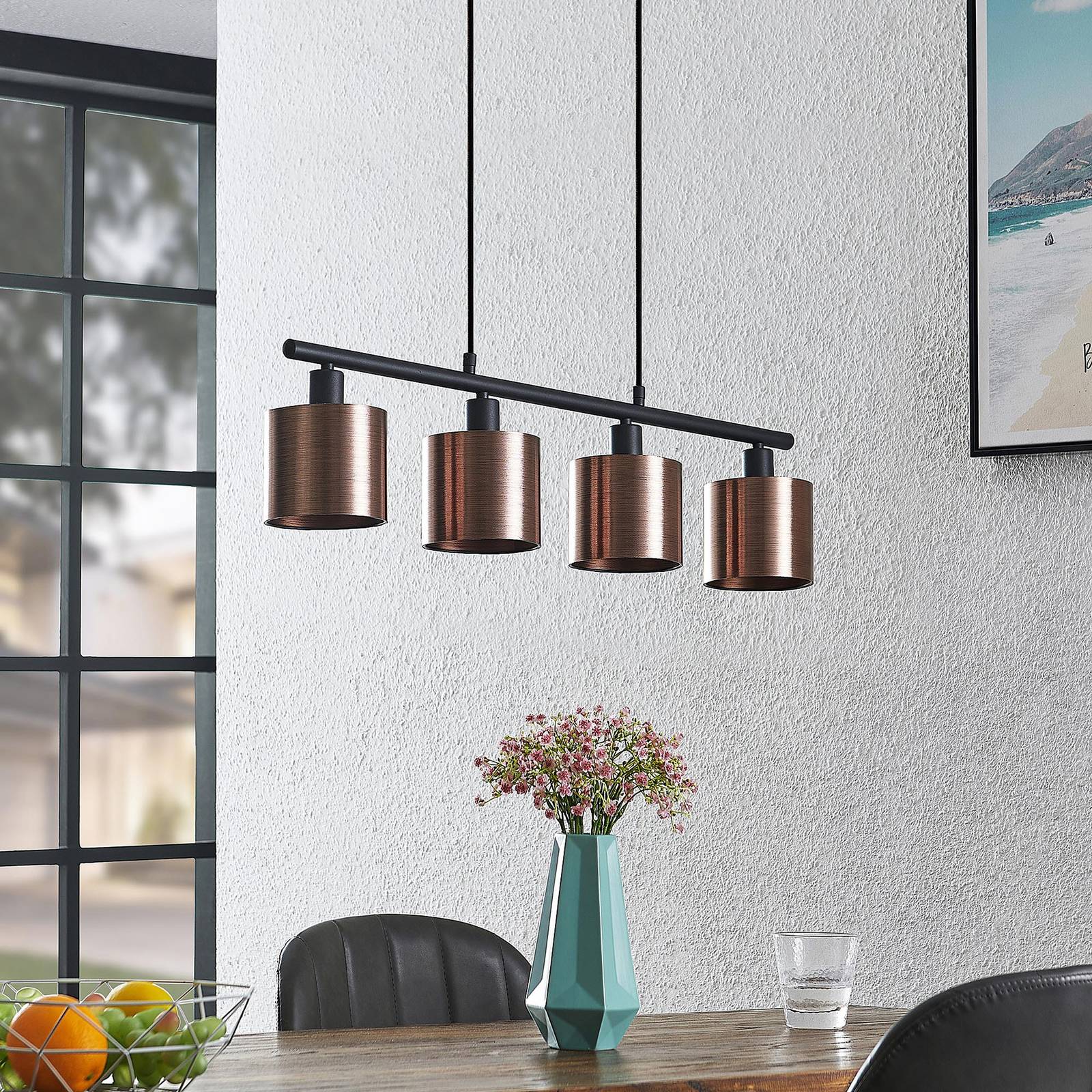 Lindby Joudy pendellampa, 4 lampor, mörkt brons