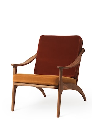 Lean Back Lounge Chair Brick red velvet/Amber Sammet Teak