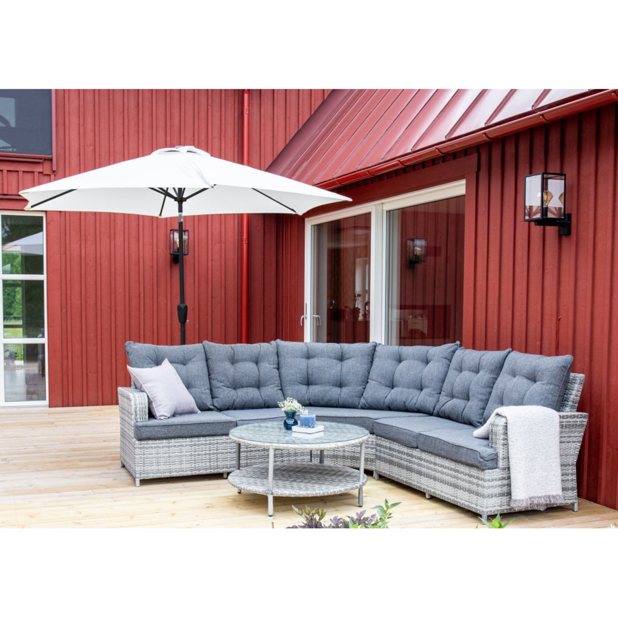 Parasoll 300x245 cm Leeds, ljusbeige/silver