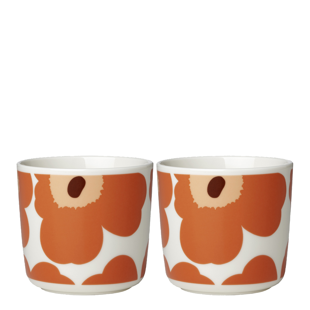 Marimekko - Unikko Mugg 2-pack 20 cl utan öra Orange/Vit