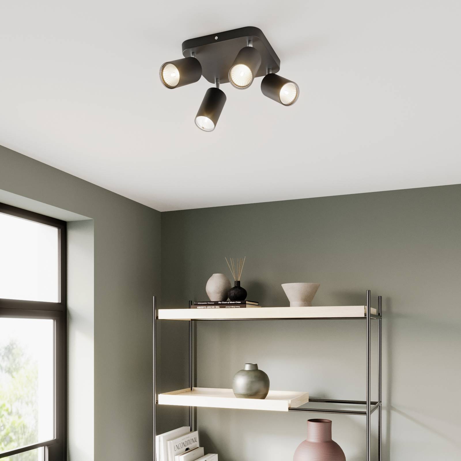 Taklampa Eye Spot 4 lampor kvadrat, svart