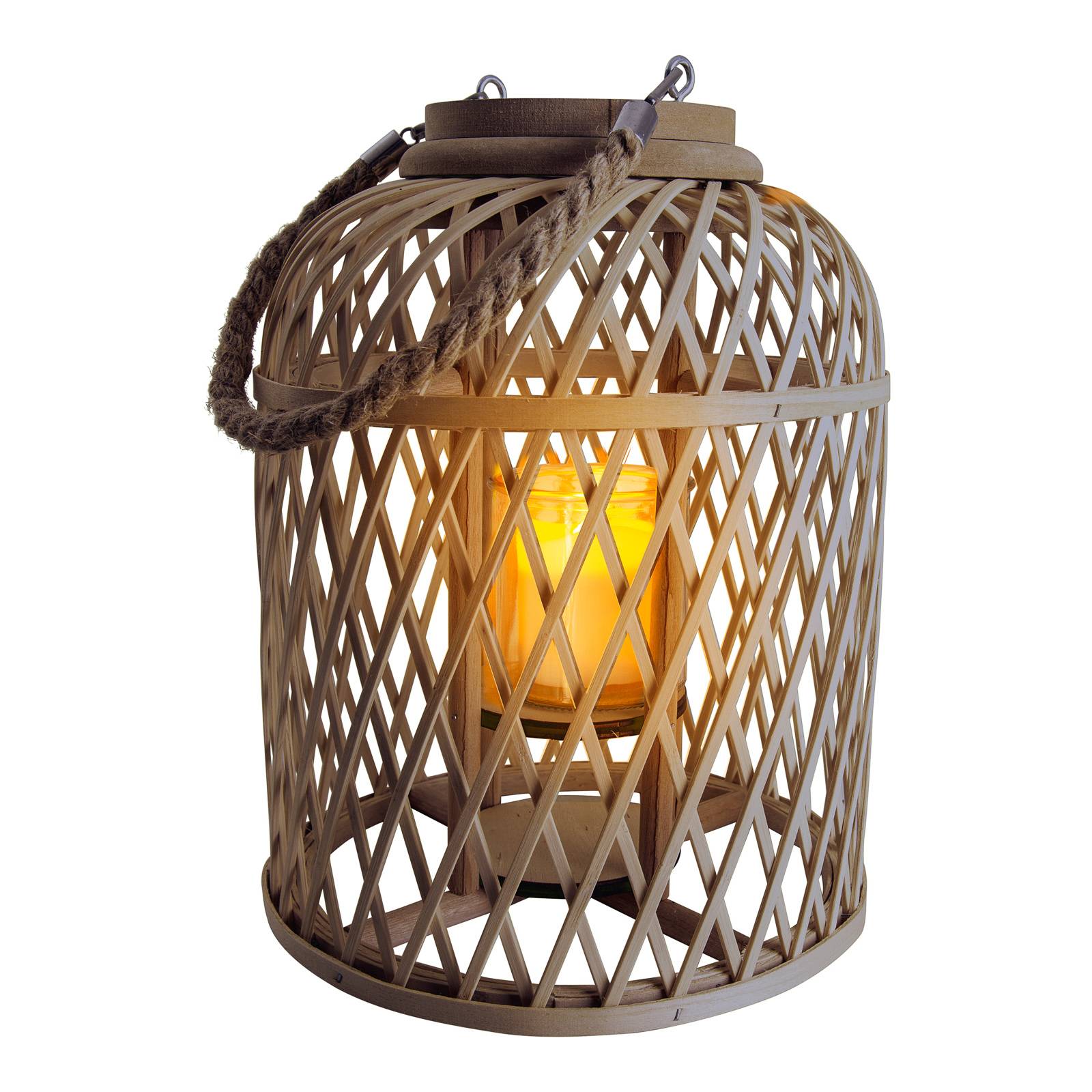 LED-solcellslykta Korg, bambu, höjd 29 cm, brun
