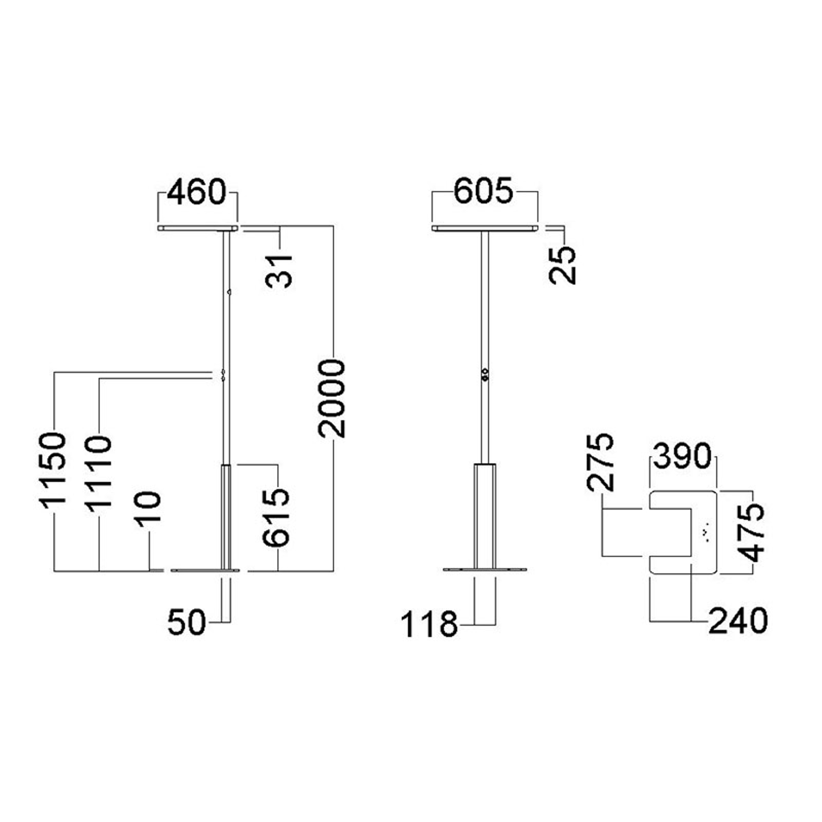 LED-kontorsgolvlampa LINEA-F, dimbar, CCT, vit