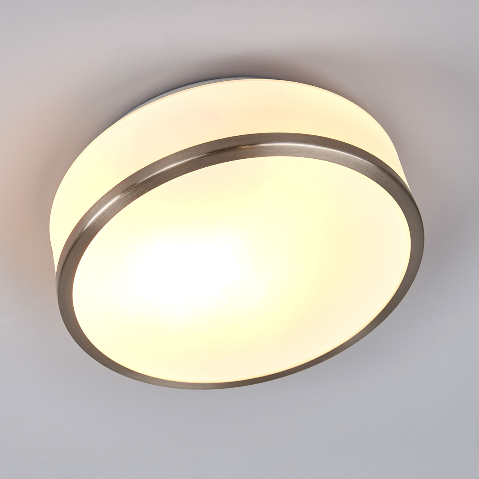 Taklampa Flush IP44, Ø 28 cm, satinerat silver
