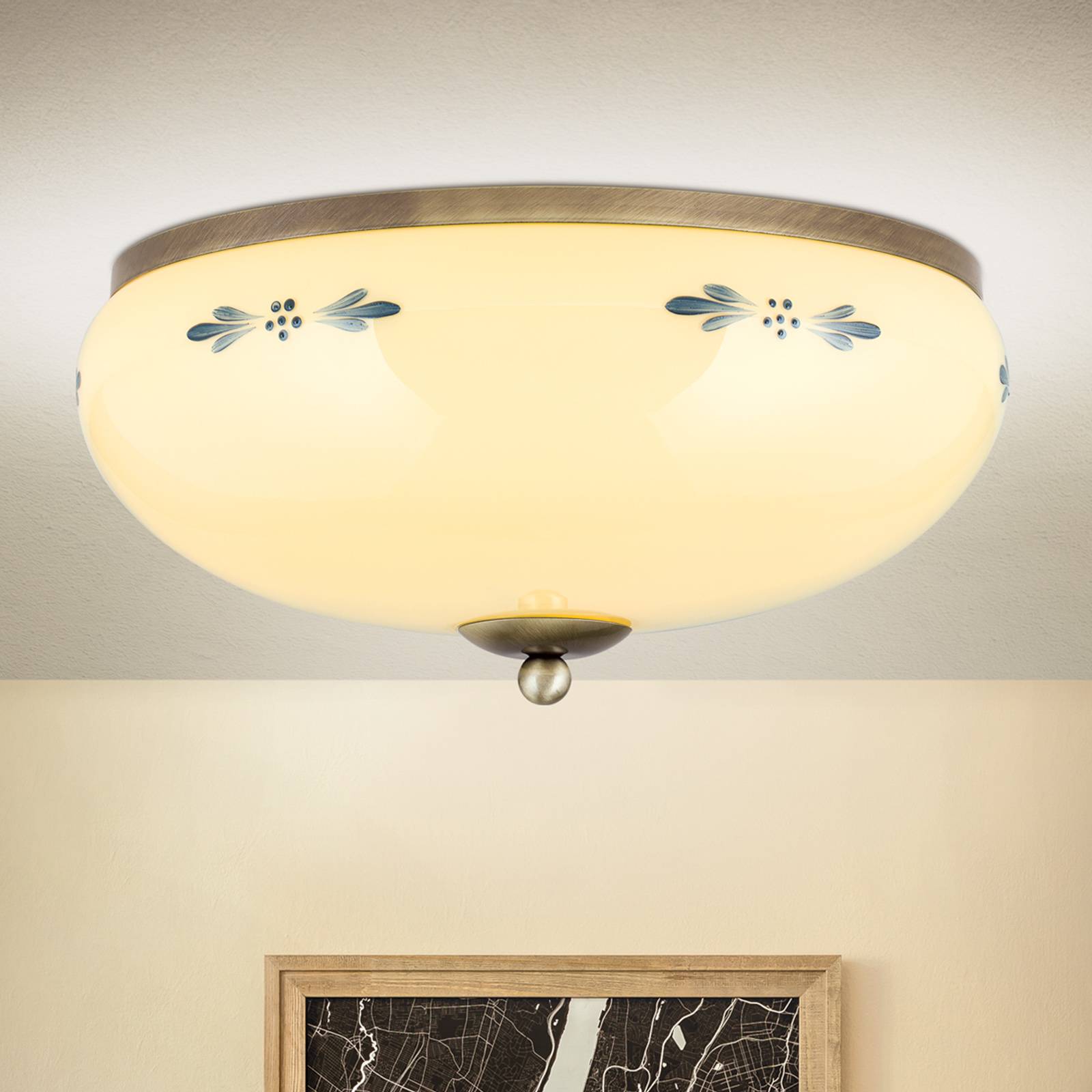Taklampa Landhaus Patina champagne blå Ø 35 cm