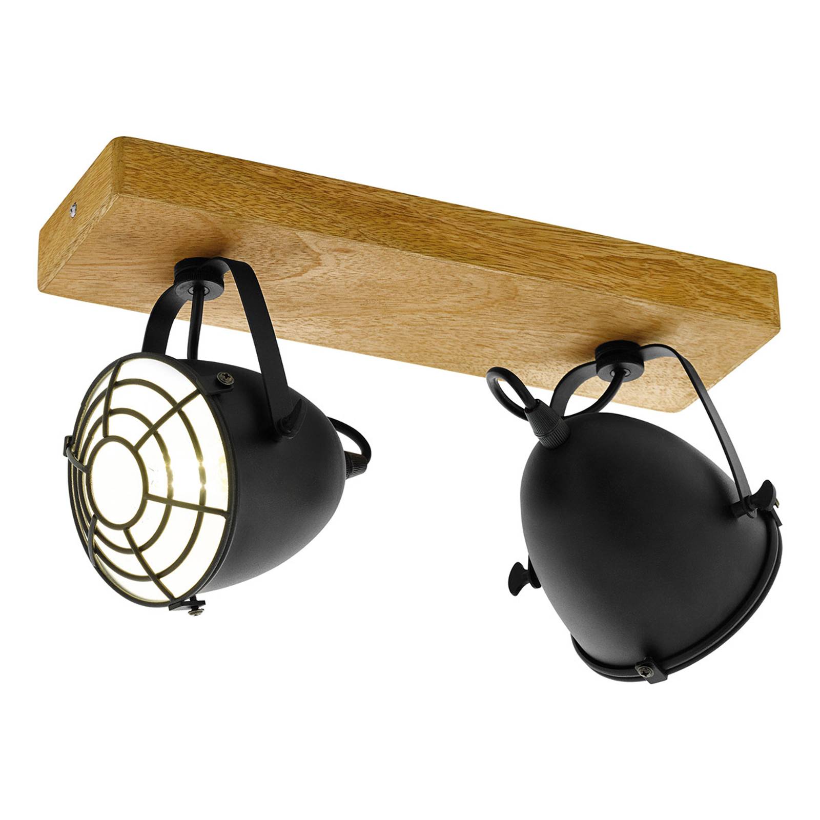 Takspotlight Gatebeck av trä och metall, 2 lampor