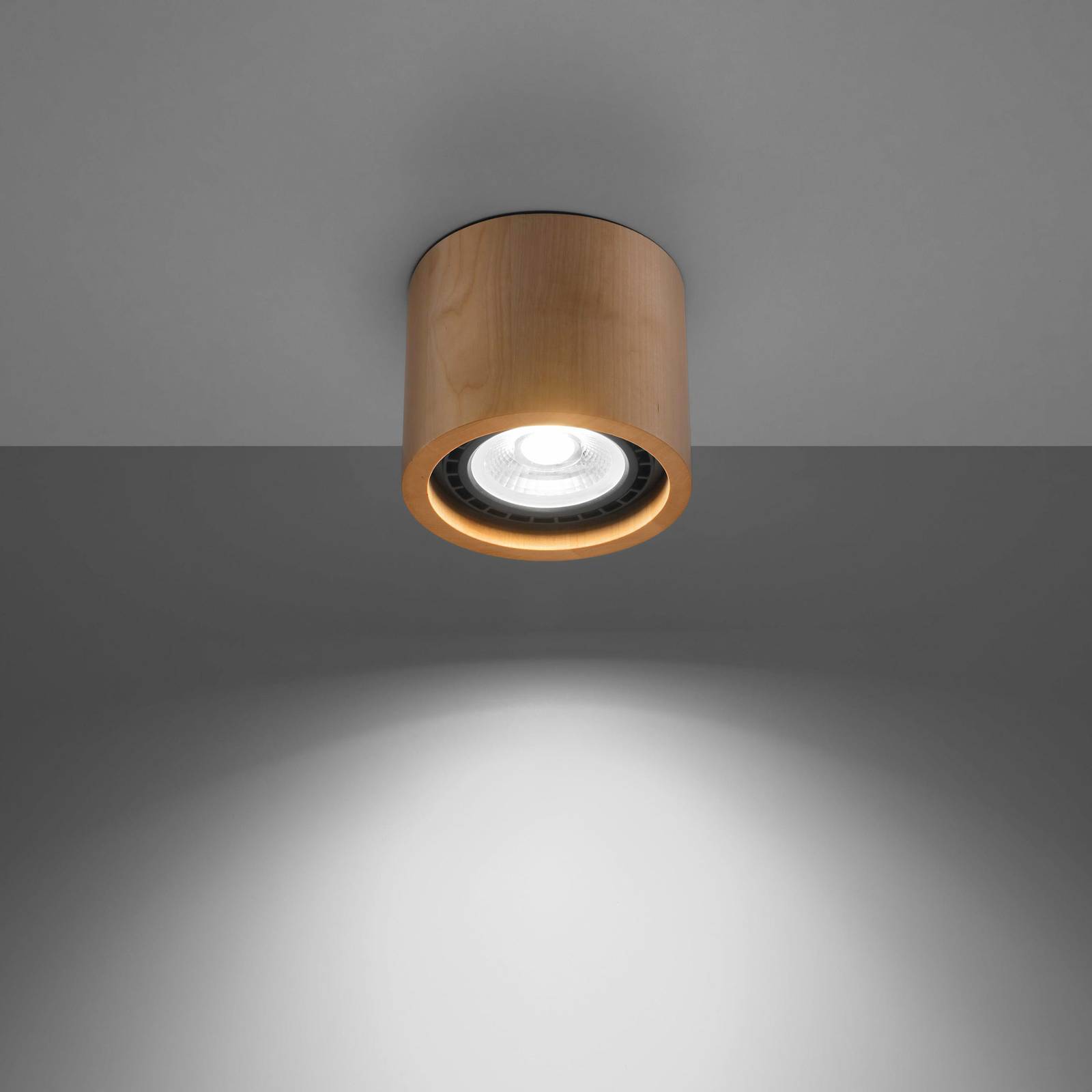 Påbyggnads-downlight Solana trä rund 1 lampa