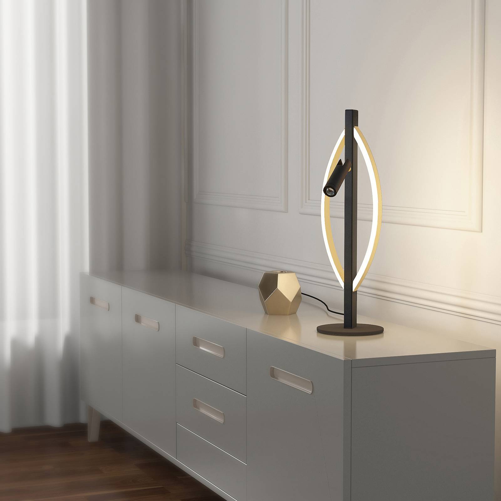 Lucande Matwei LED-bordslampa, oval, mässing