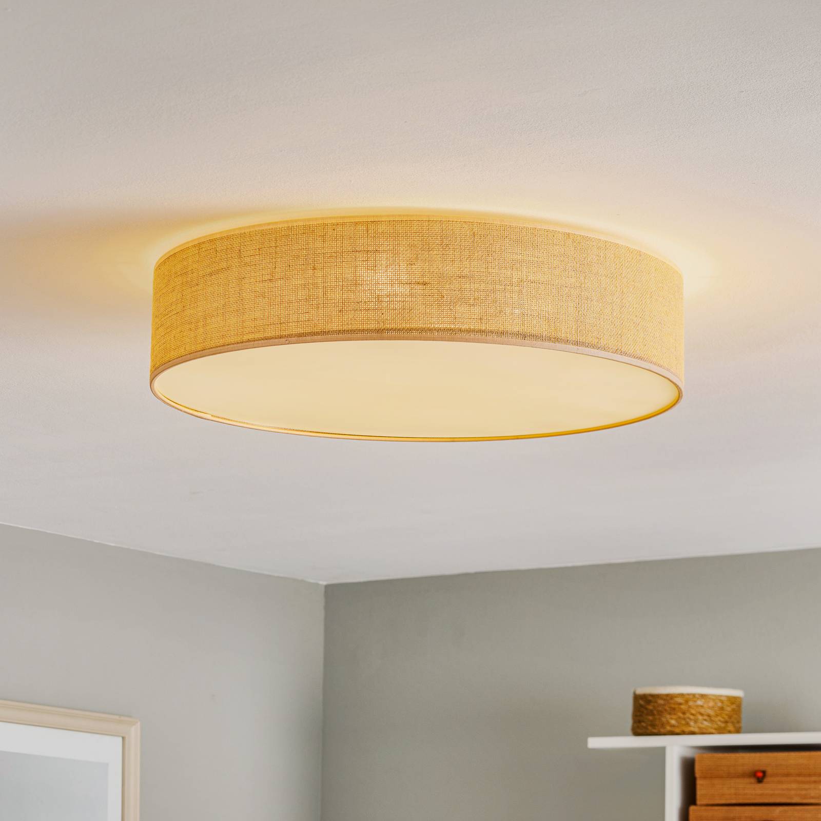 Taklampa Jute med beige skärm, Ø 58 cm