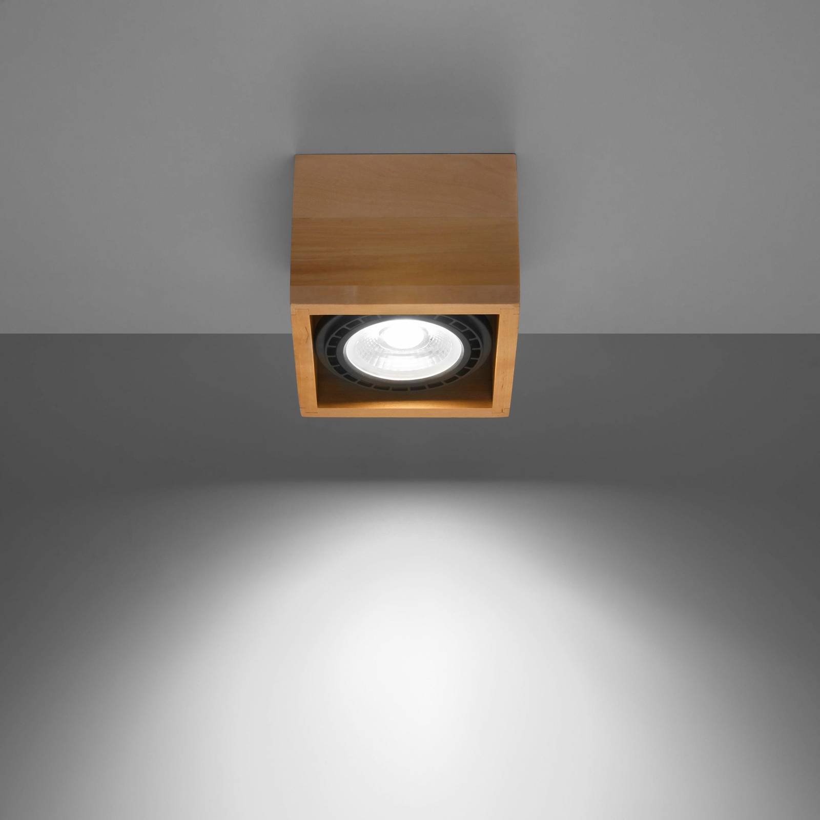 Påbyggnads-downlight Solana trä kantig 1 lampa