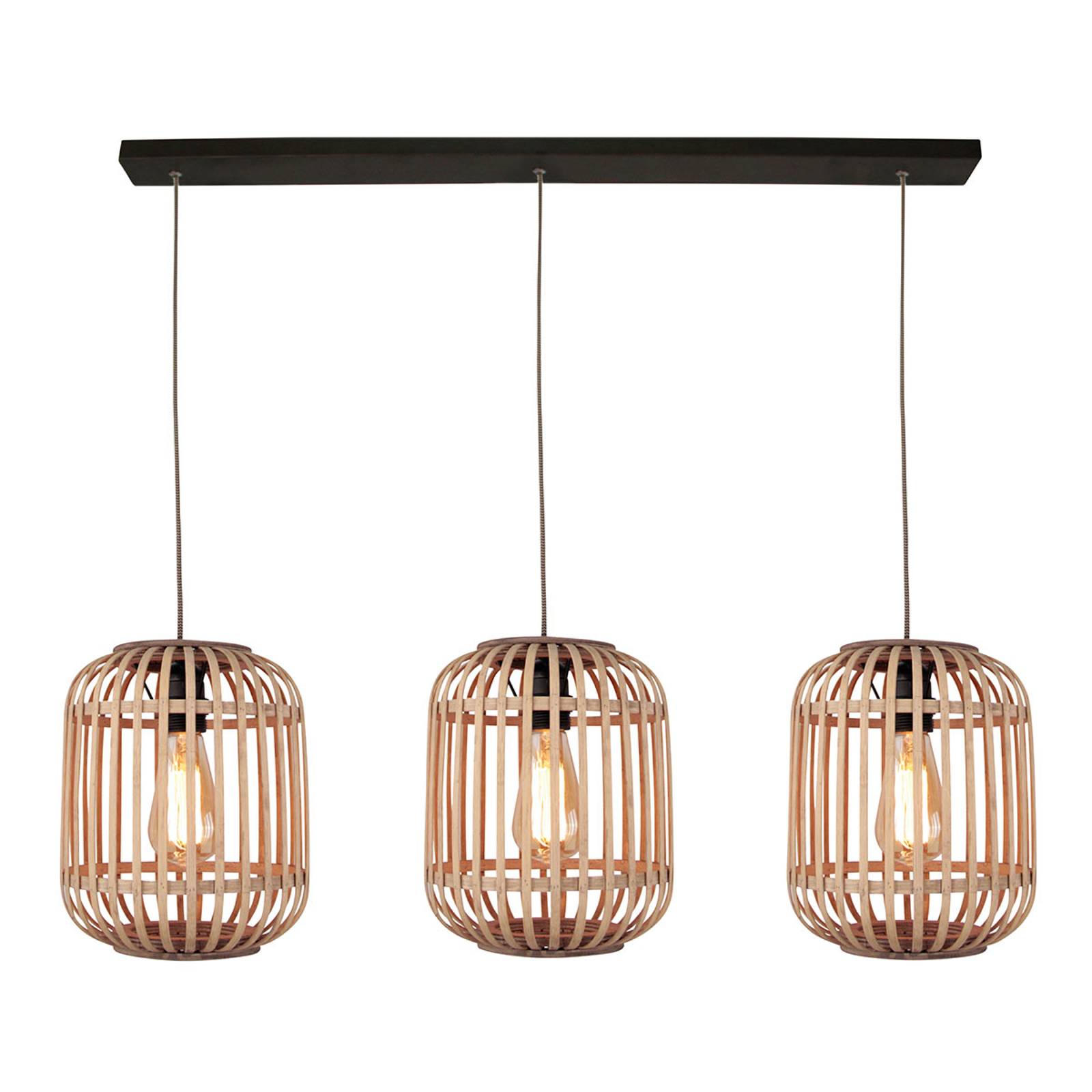 Hänglampa Malacca med träskärm, 3 lampa
