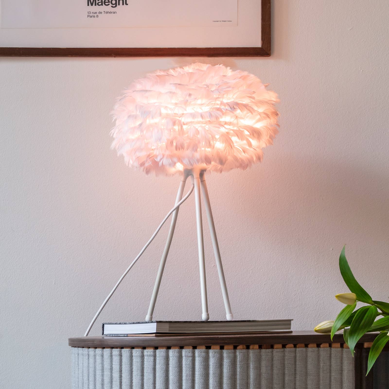 UMAGE Eos mini bordslampa rosa tripod vit