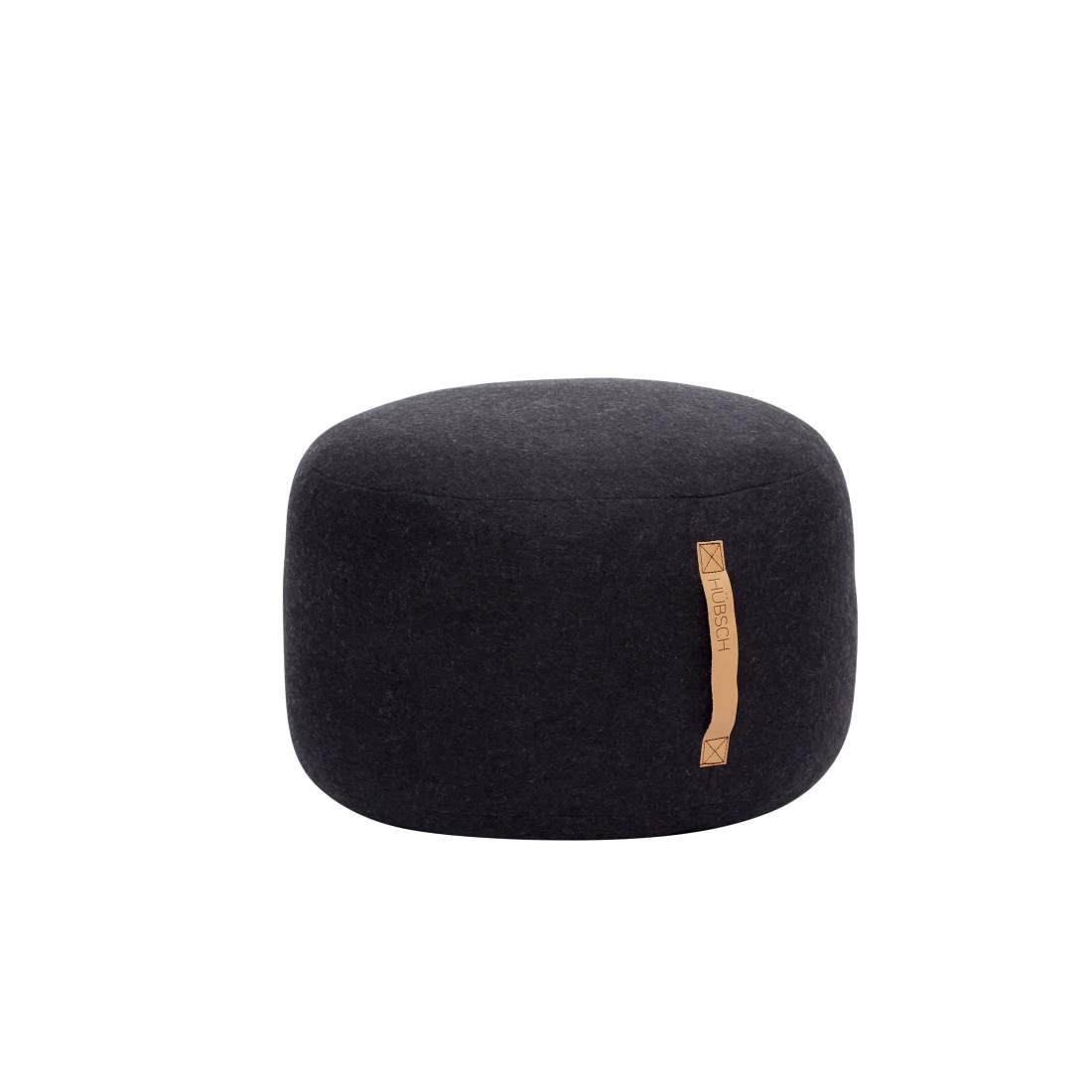 Sittpuff ull Ø 50 cm läderhandtag svart, Hubsch