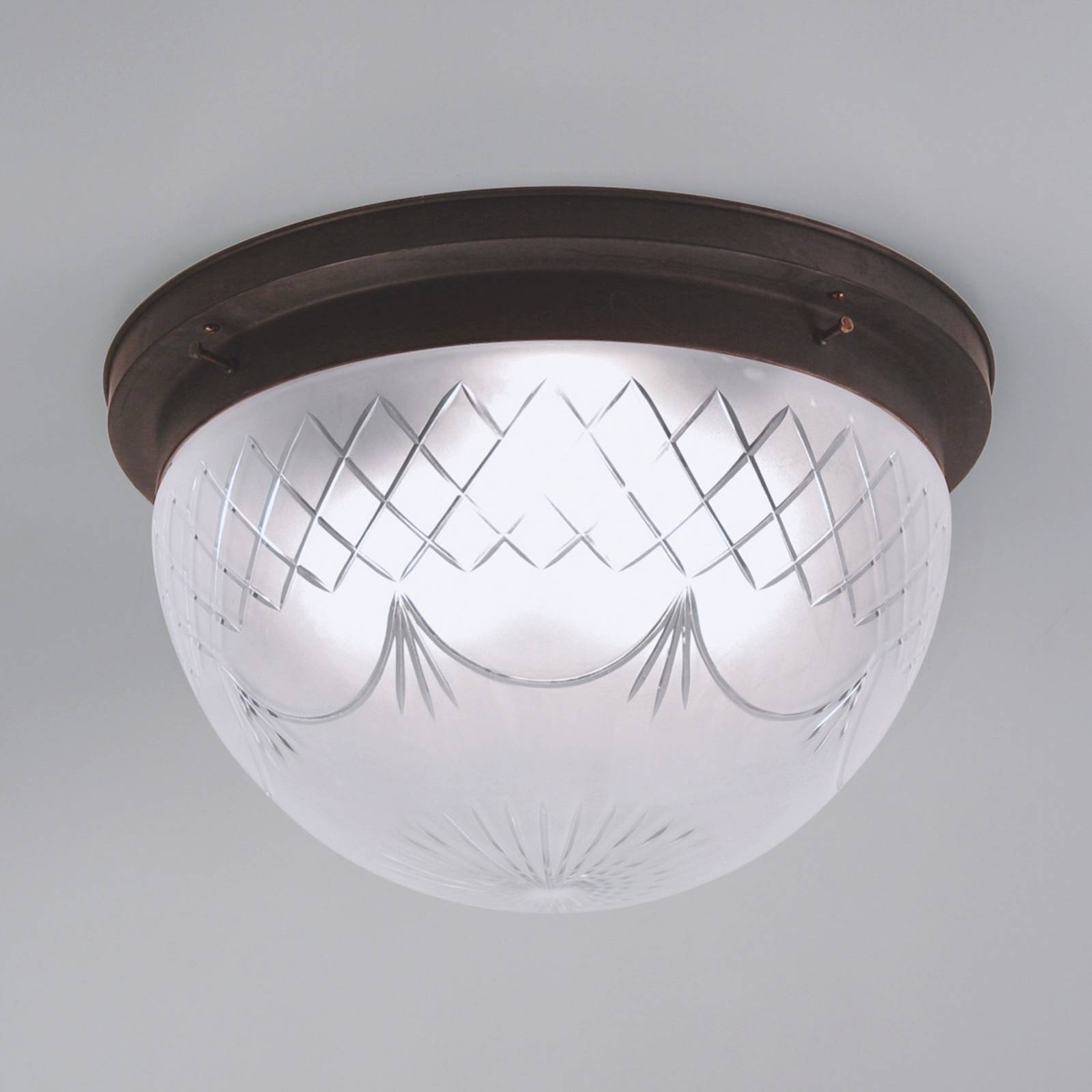 Plafondlampa Karolin med dekorerad glasskärm