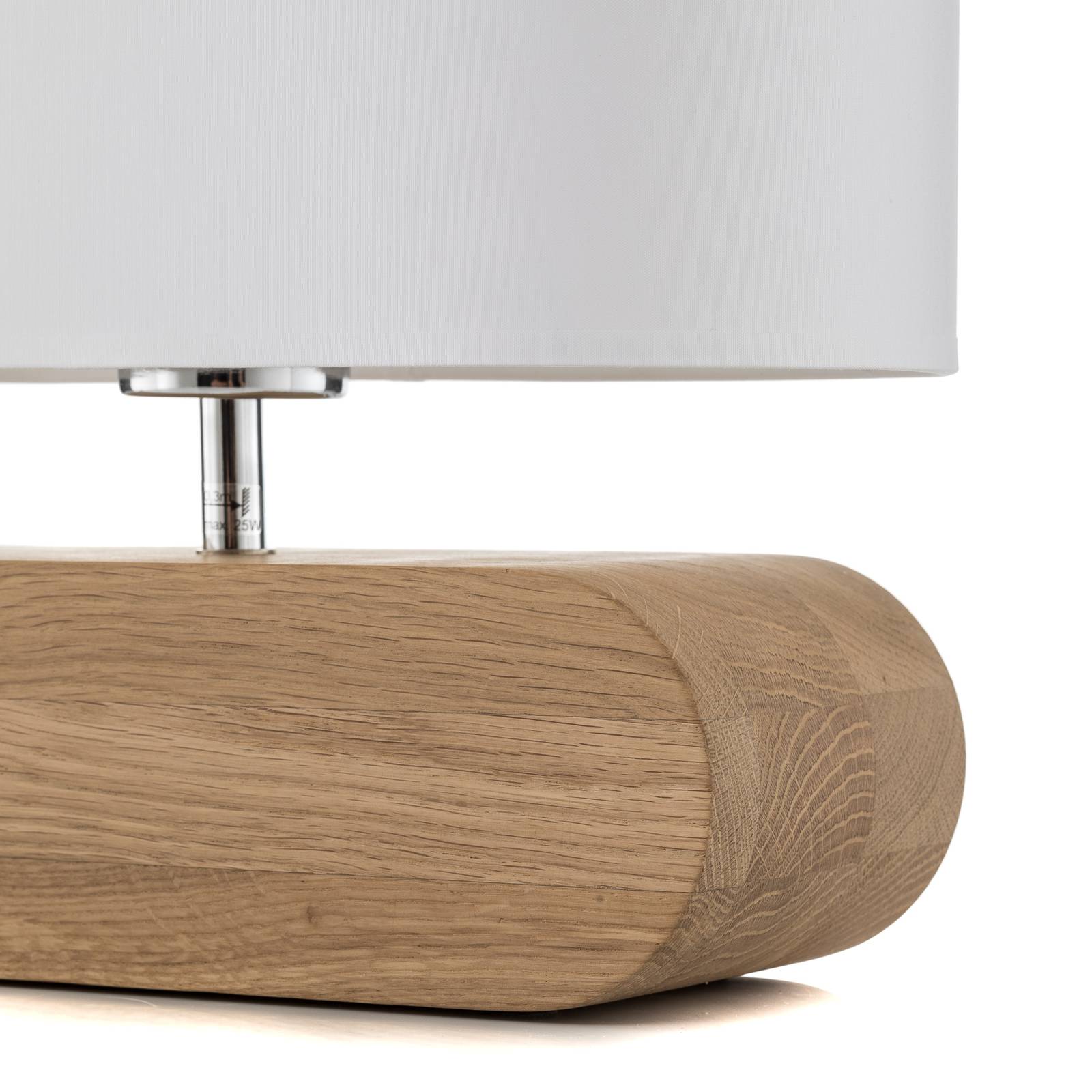 Bordslampa Cassy, ekträ, vit tygskärm