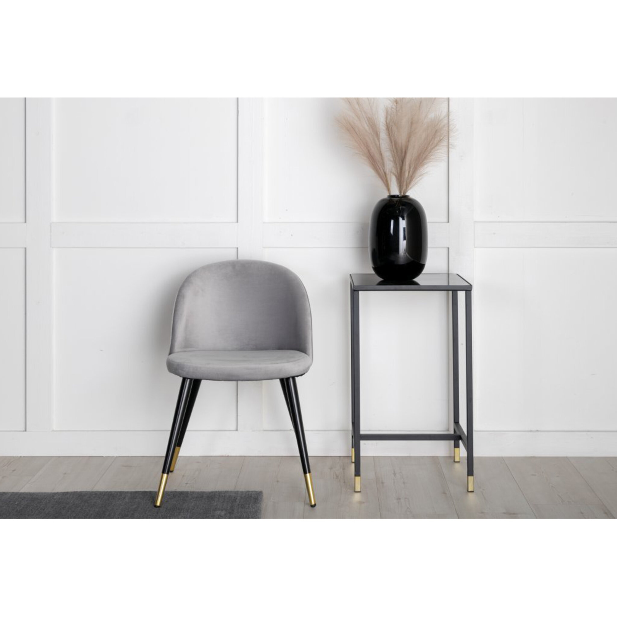 Matstol Velvet, 2-pack, ljusgrå/svart/mässing