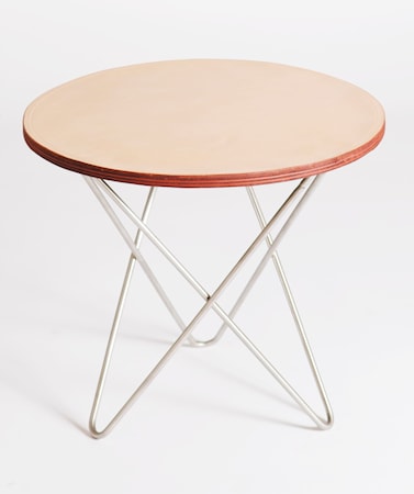 Mini o-table leather sidobord – Nature/stainless