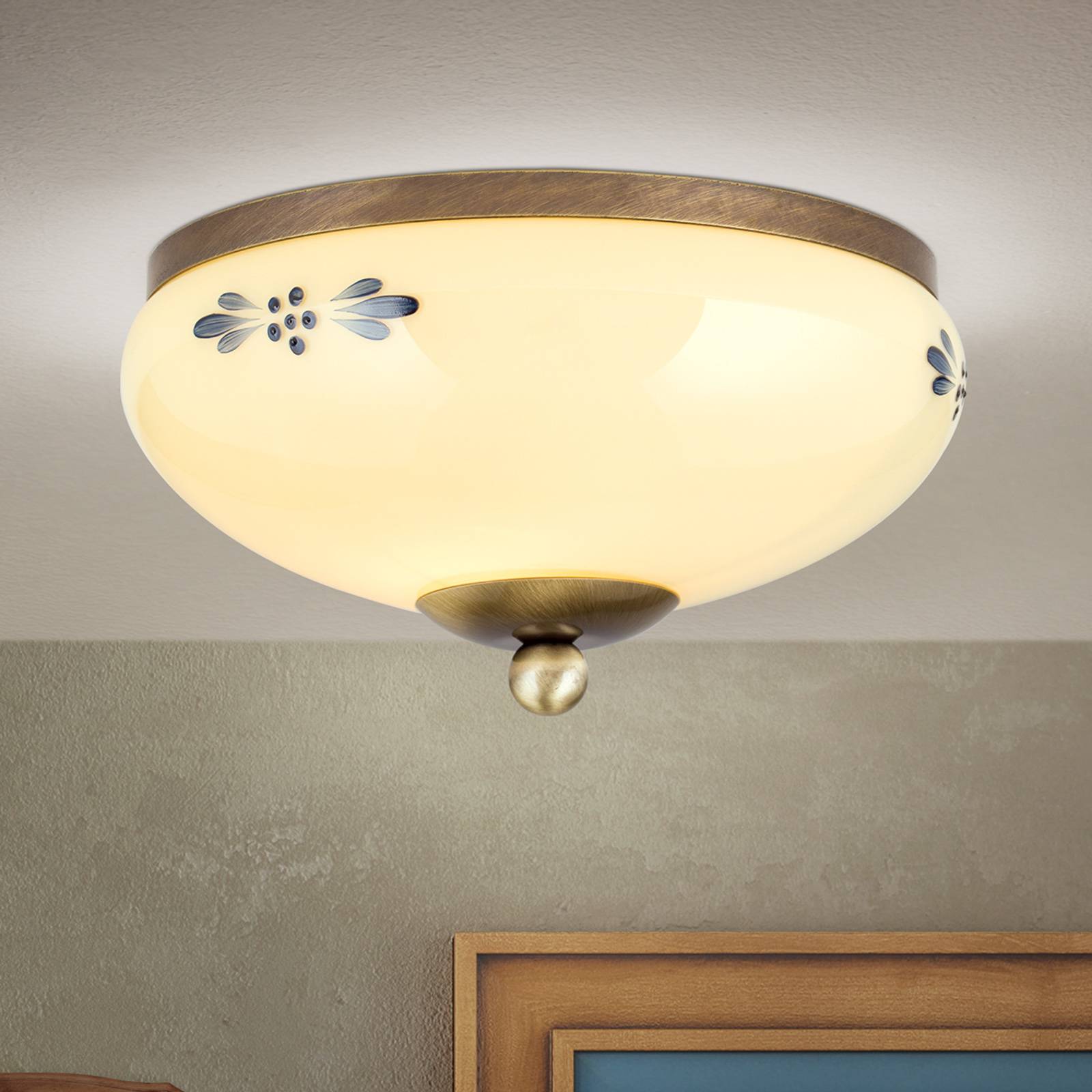 Taklampa Landhaus Patina champagne blå Ø 21 cm