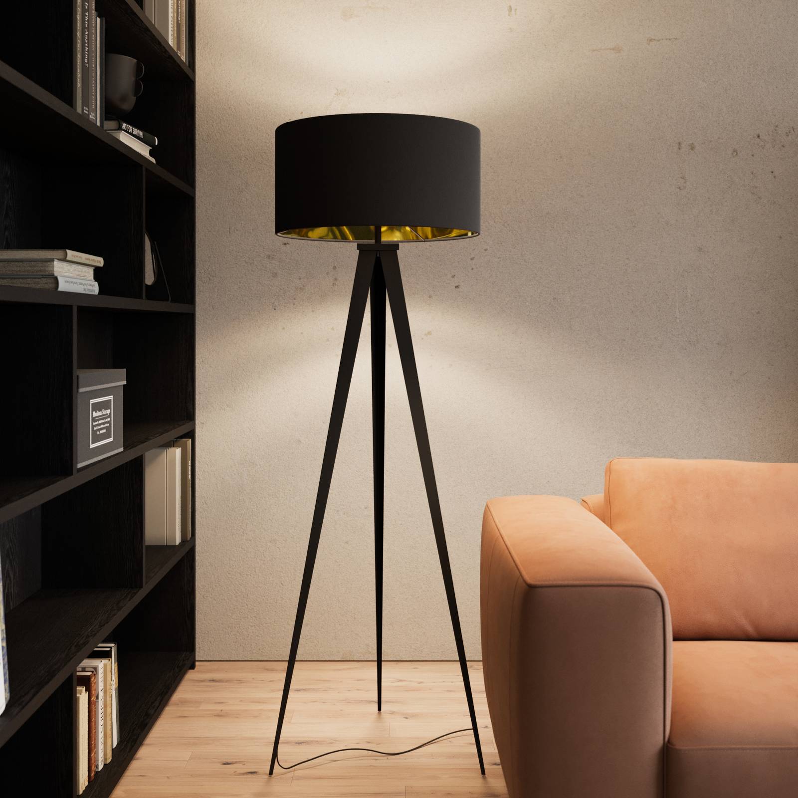 Svart-gyllene golvlampa Benik med tre ben