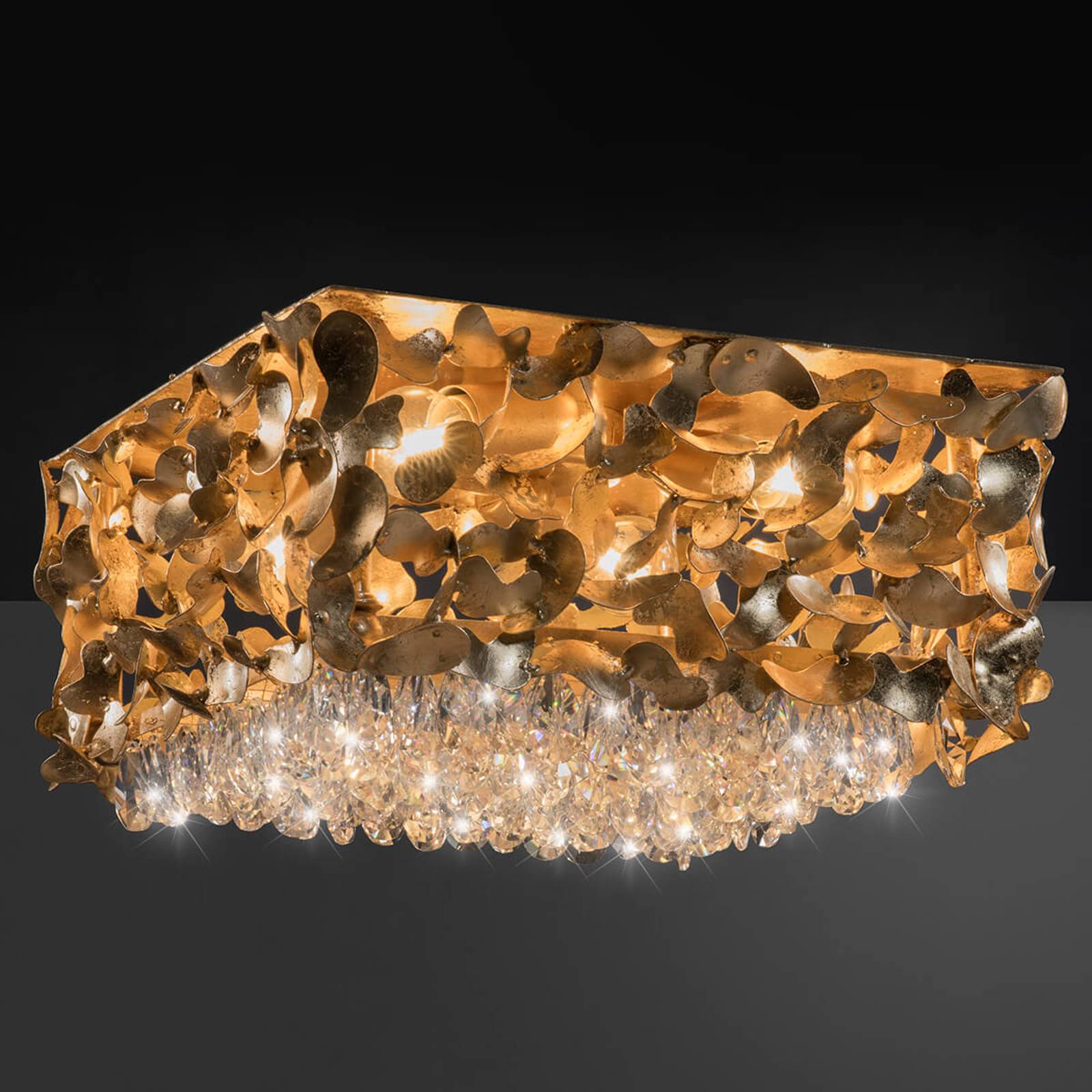 Taklampa Elisa med bladguld, 35x35 cm