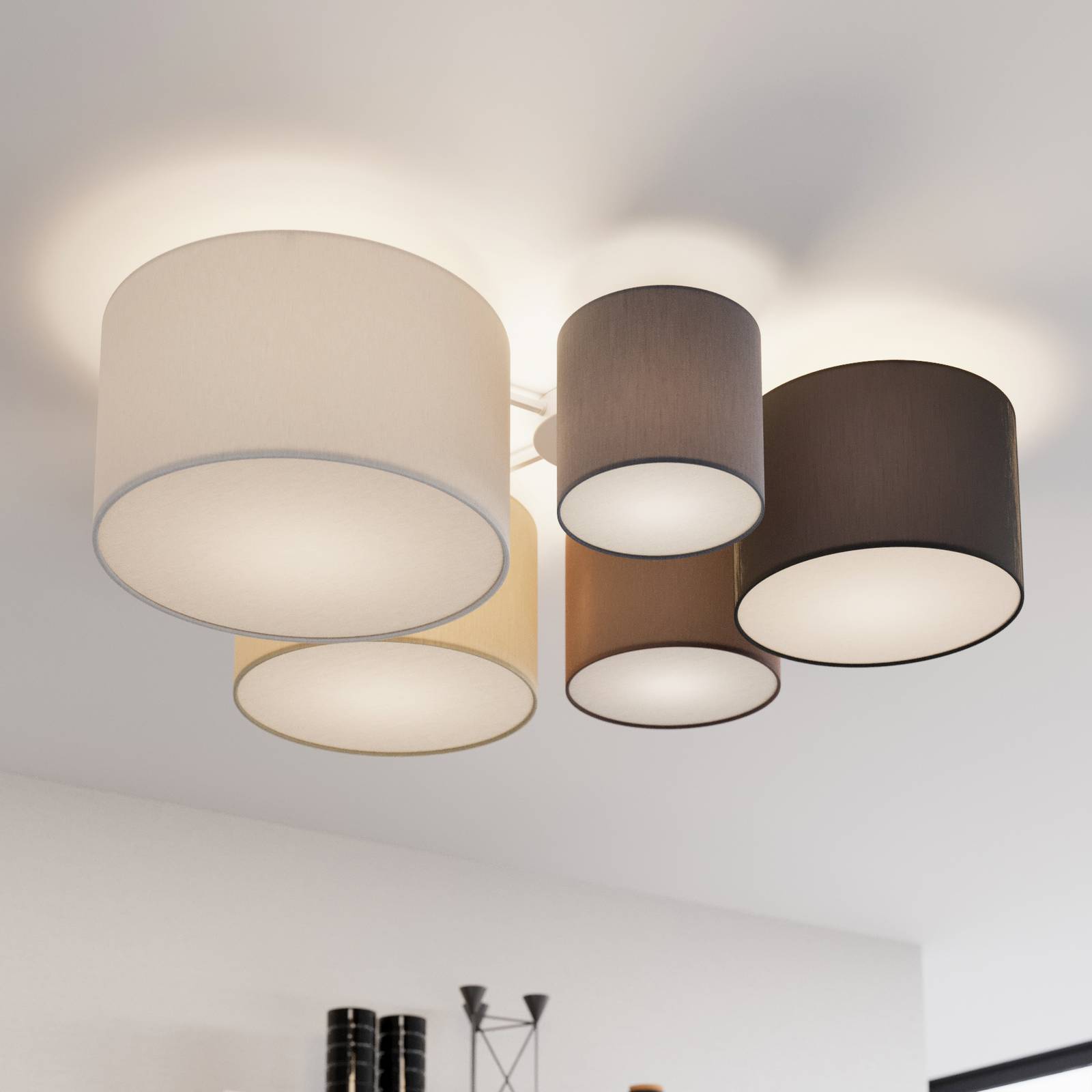 Lindby Laurenz taklampa, 5 lampor, 90 cm brunbeige