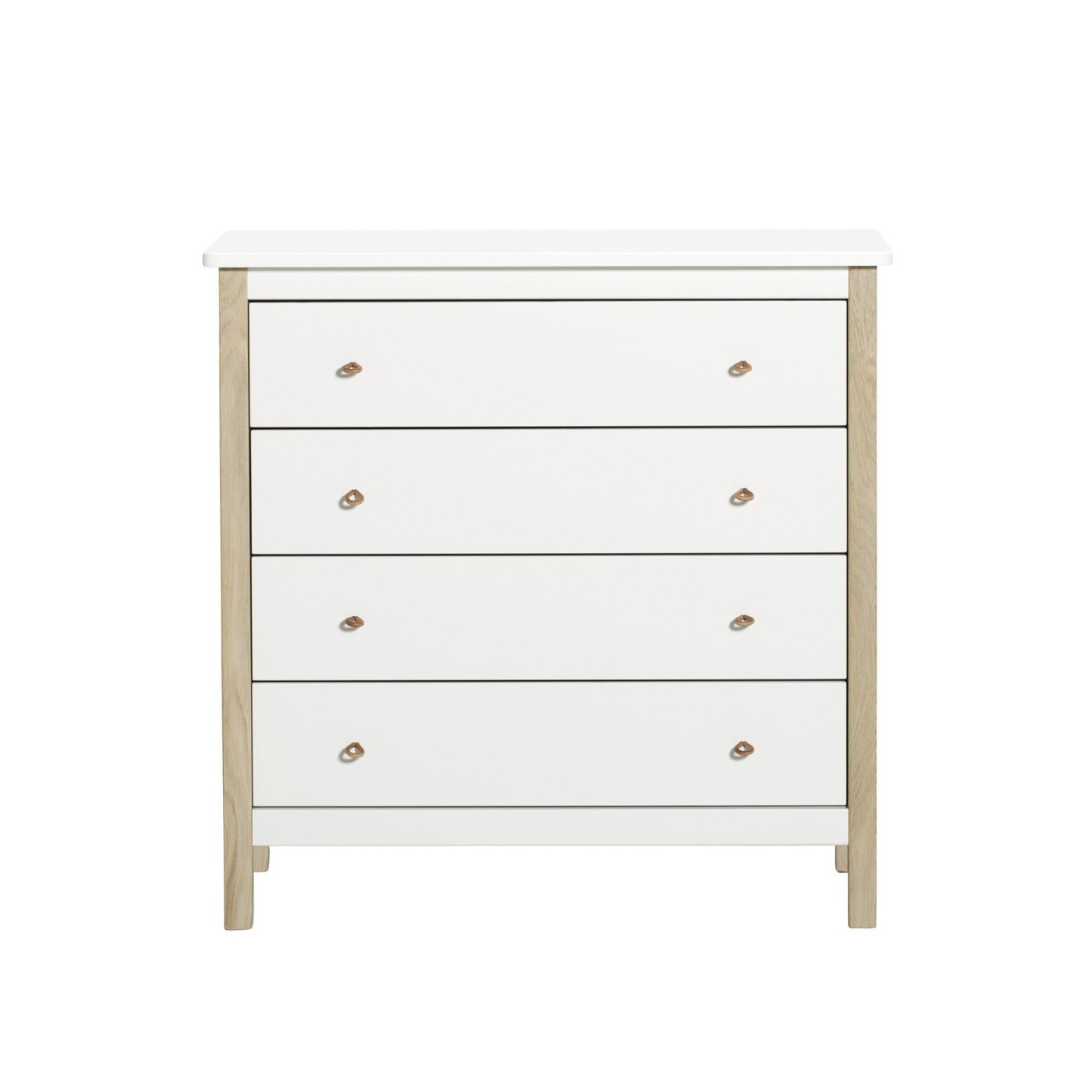 Byrå Wood 4 lådor läder vit/ ek, Oliver Furniture