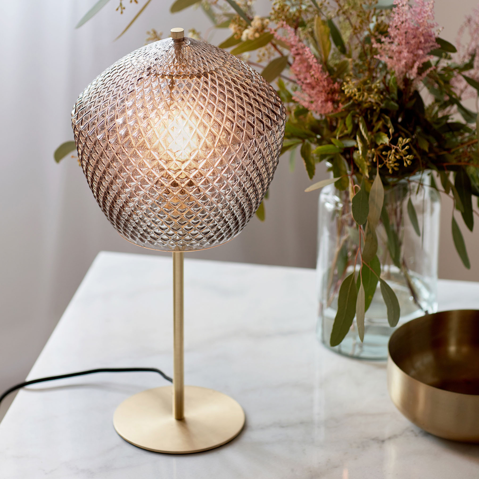 Bordslampa Orbiform, glas rökgrå-transparent