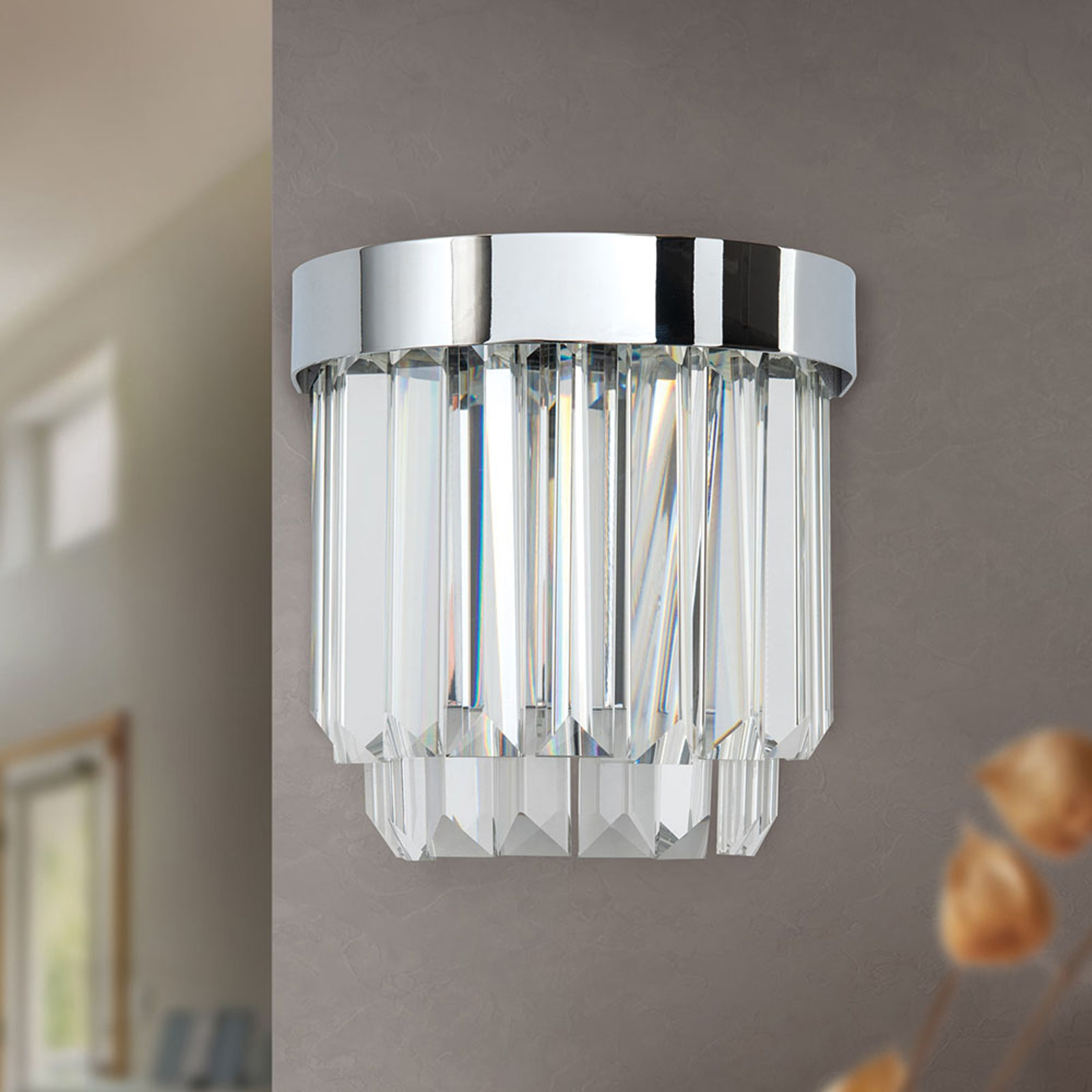 LED-vägglampa Prism med up- and downlight, krom