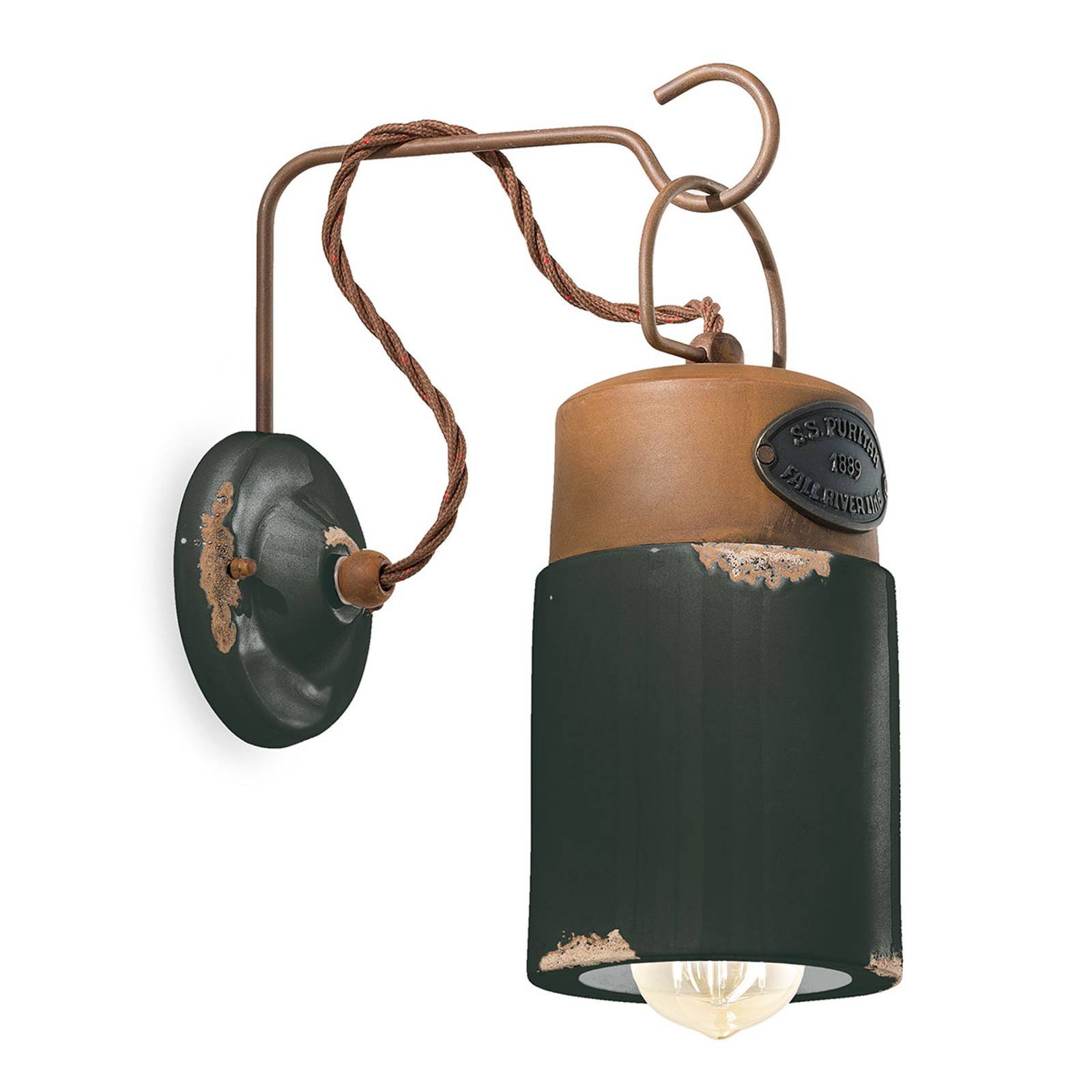 Vägglampa C1621, av keramik och metall, svart