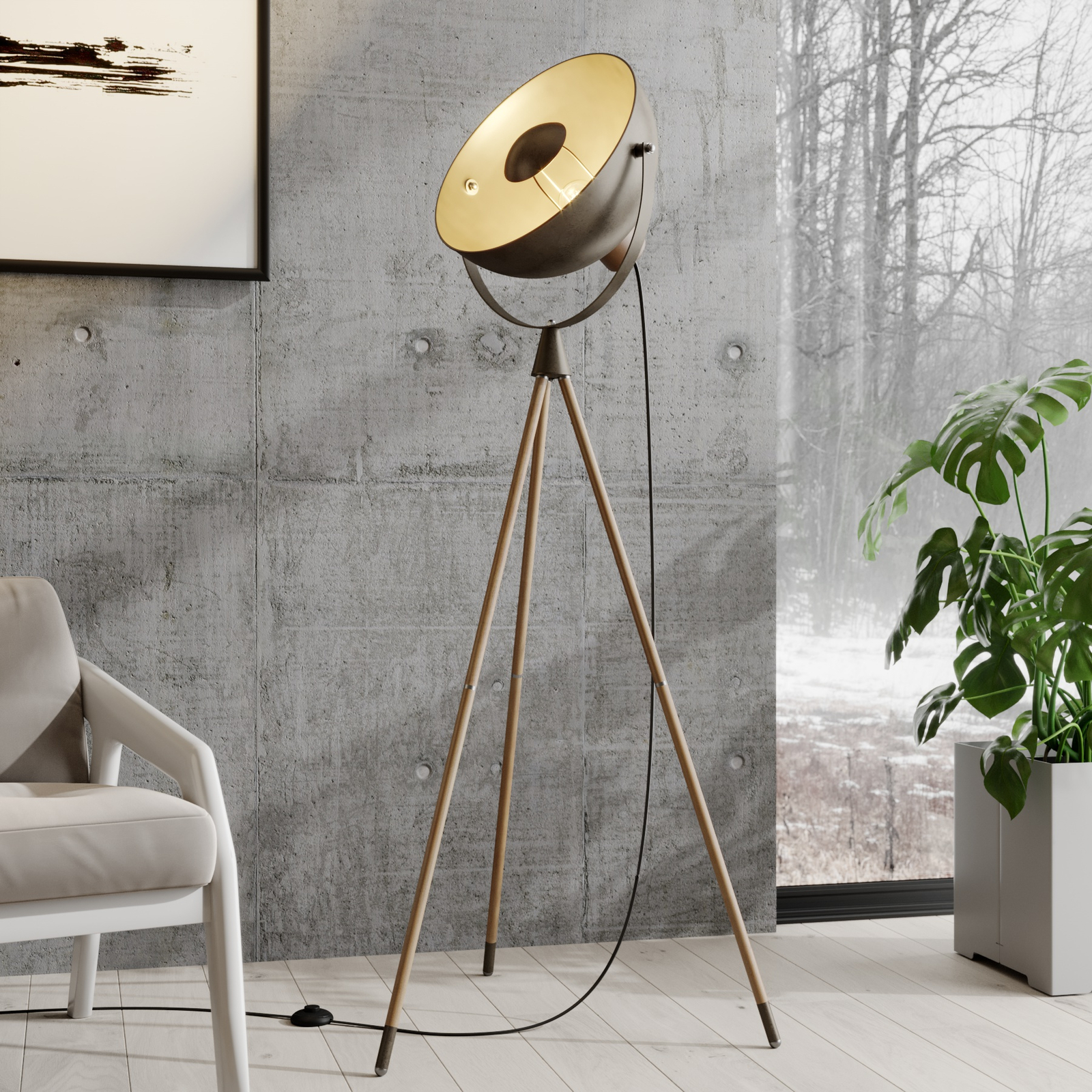 Lindby Scharlie golvlampa med metallskärm