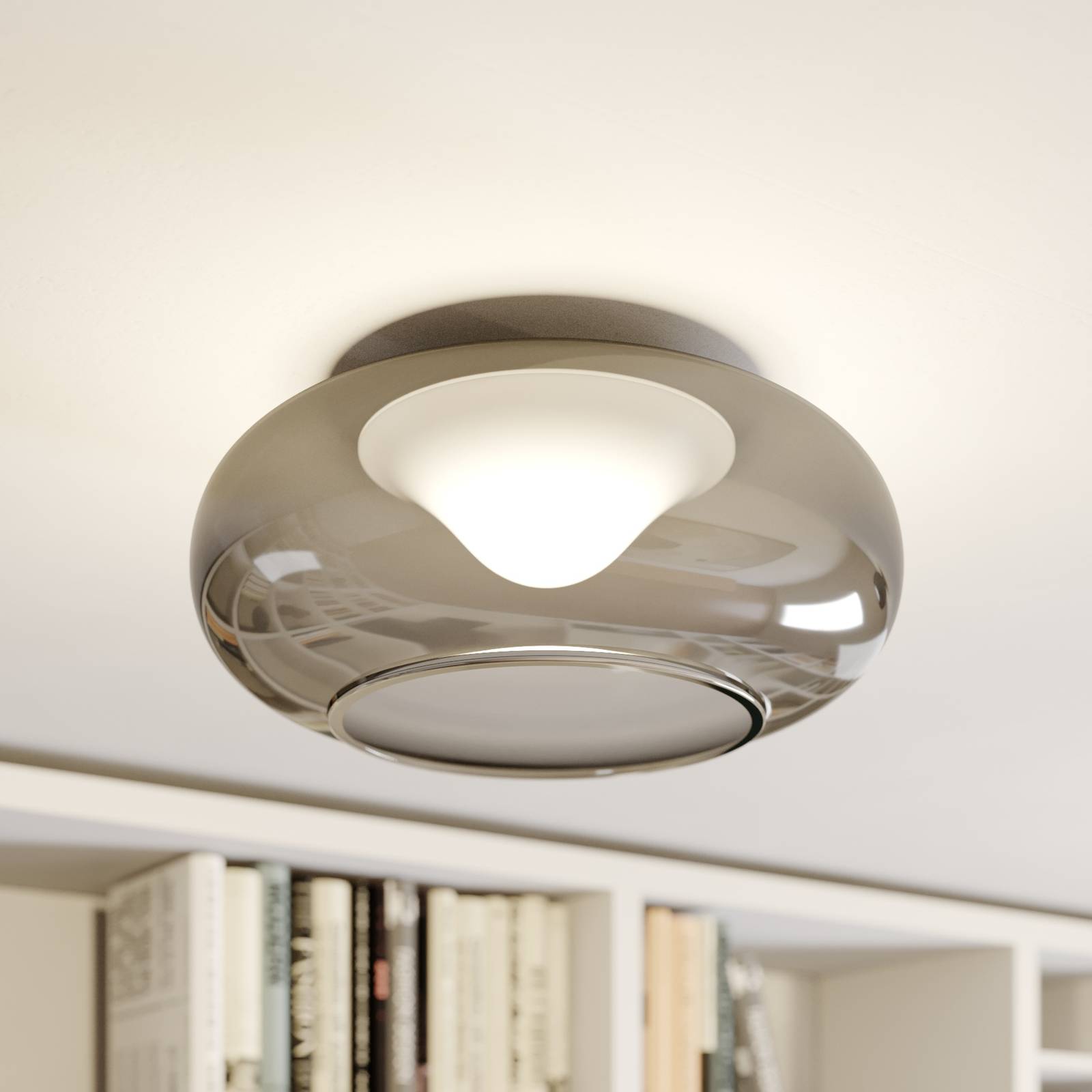 LED-taklampa Mijo i rökgrått glas