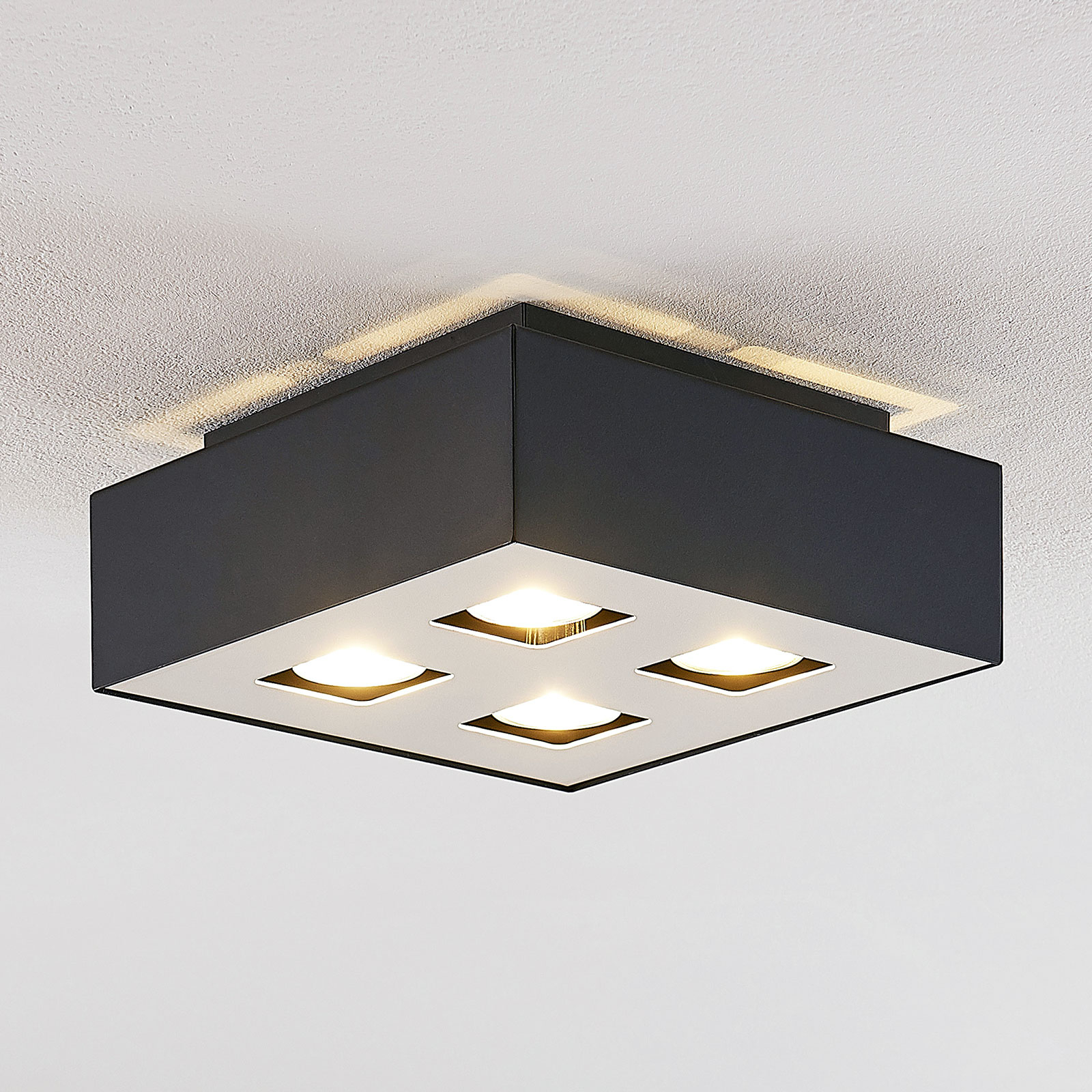 Lindby Kasi taklampa, svart 4 lampa, 24 x 24 cm