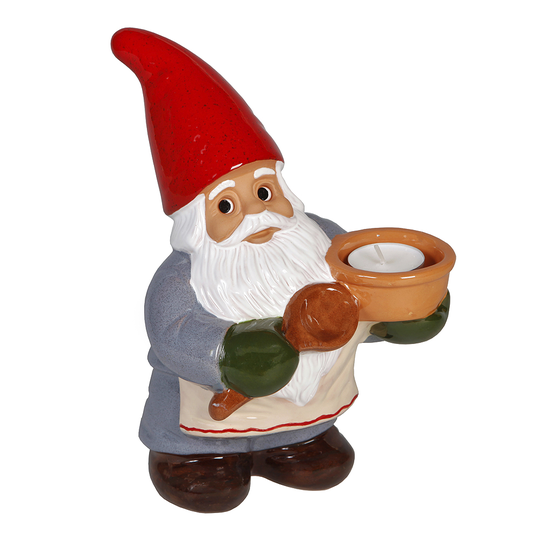 Rolf Berg Keramik - Tomte med slev och grötskål Värmeljus 23 cm
