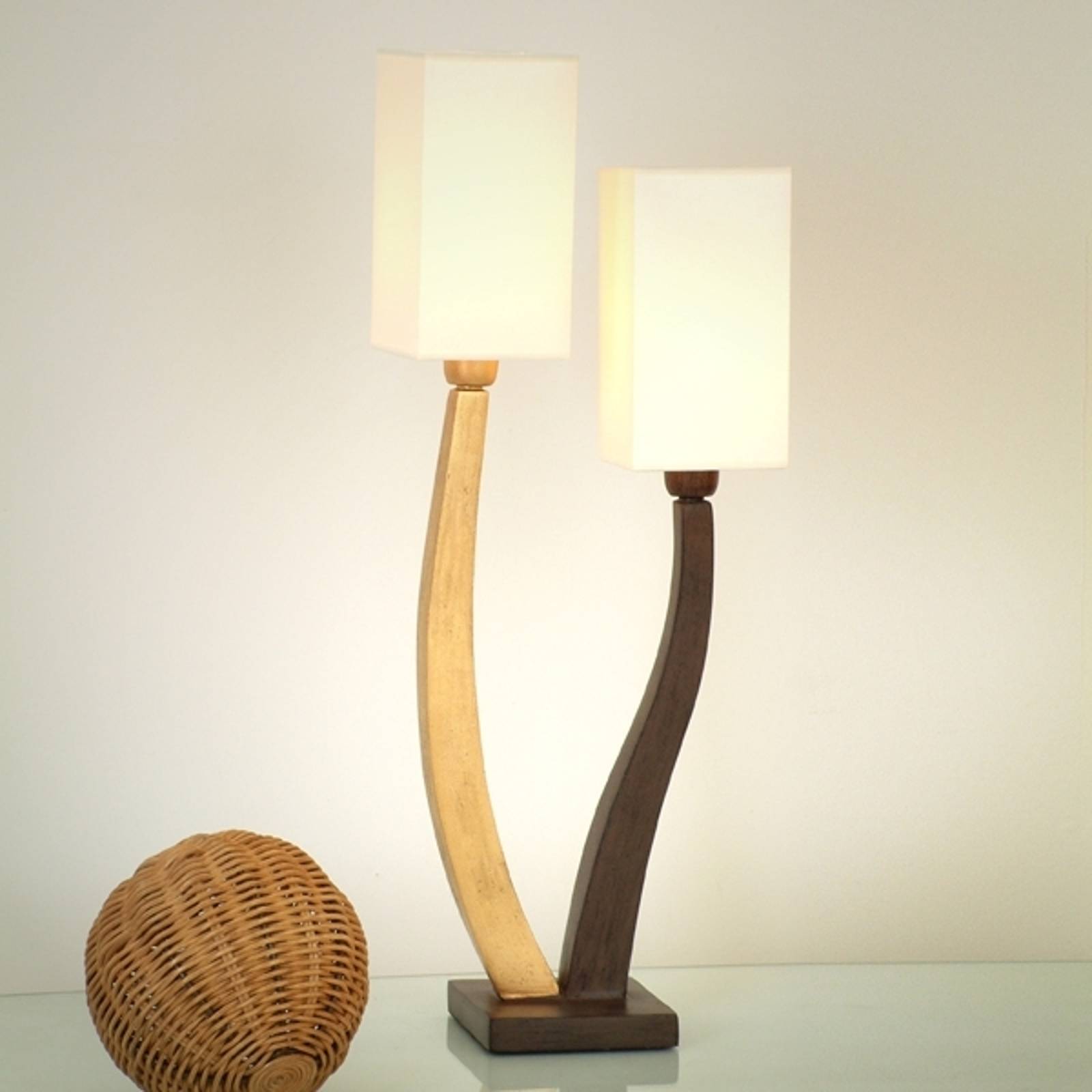 Vacker bordslampa QUADRANGOLARE - guld, 2 lampor