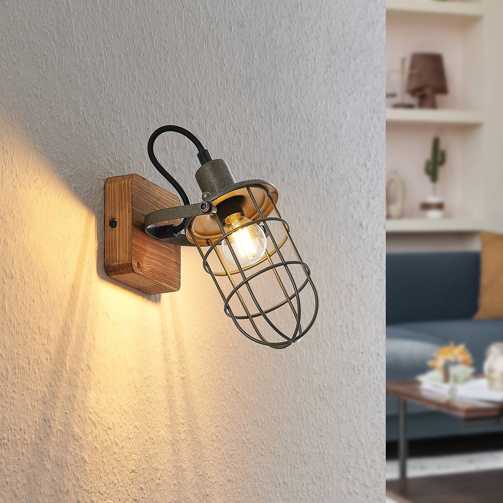 Lindby Serima taklampa trä, burskärm, 1 lampa
