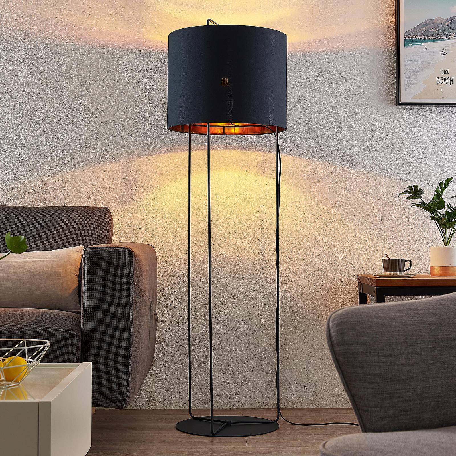 Lindby Kesta tyg-golvlampa, stomme 3 stänger