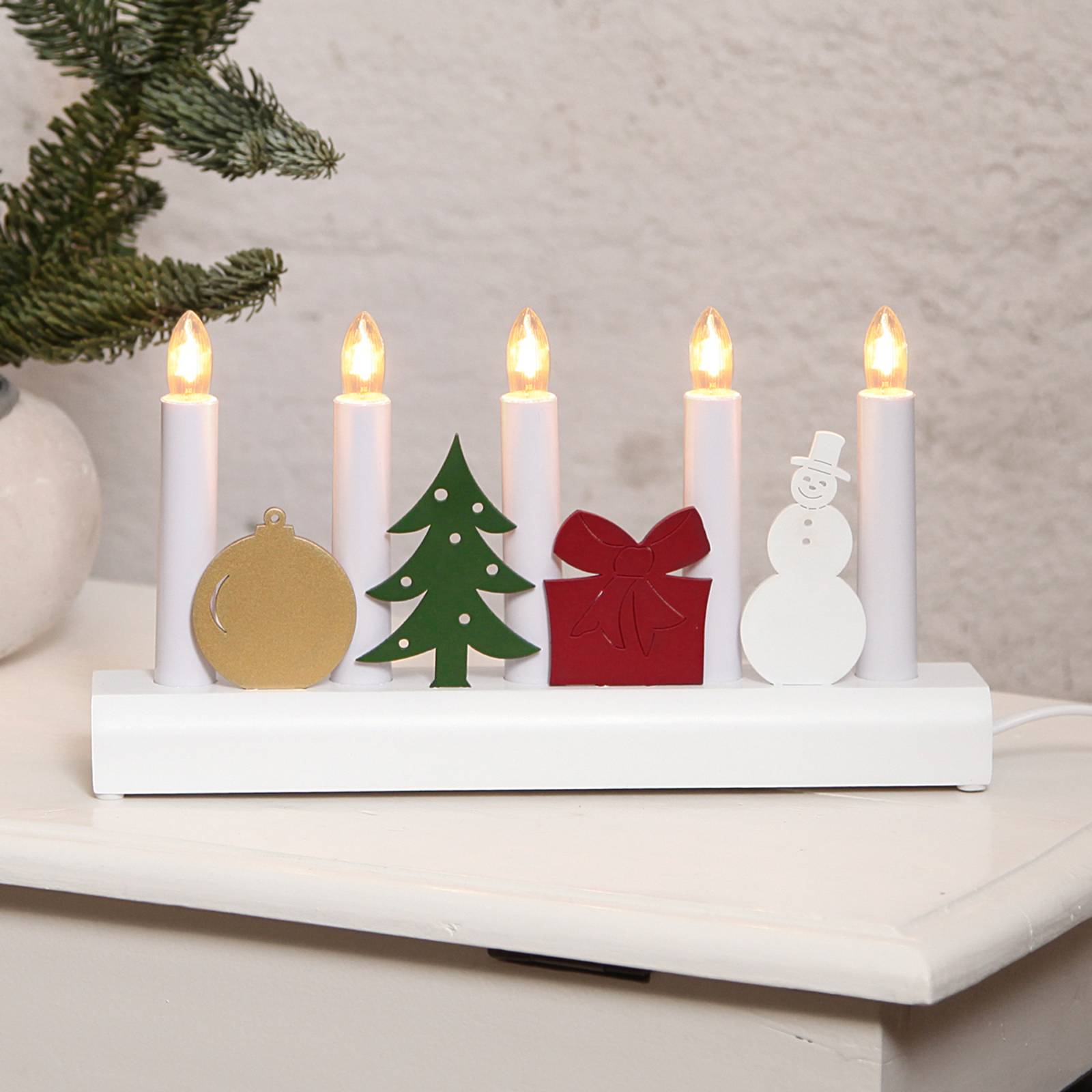 Färgglad ljusstake Julia med julmotiv