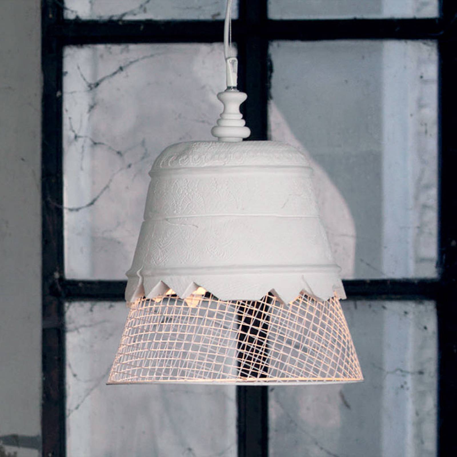 Karman Domenica - hänglampa av gips, vit, 35 cm