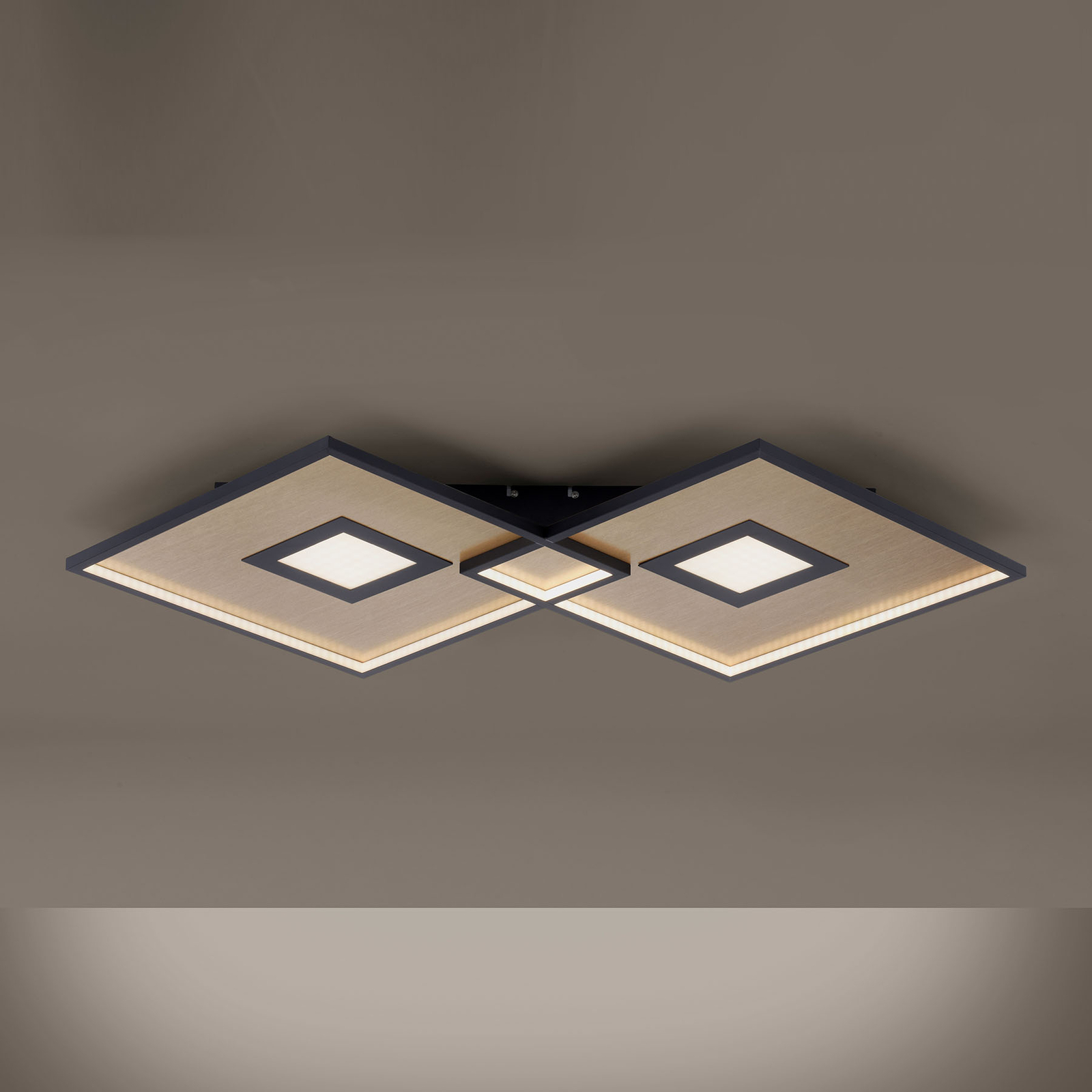 LED-taklampa Amara, två kvadrater, svart