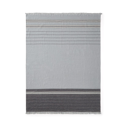 Pläd Linen Stripe 130x170cm Linne Gråblå