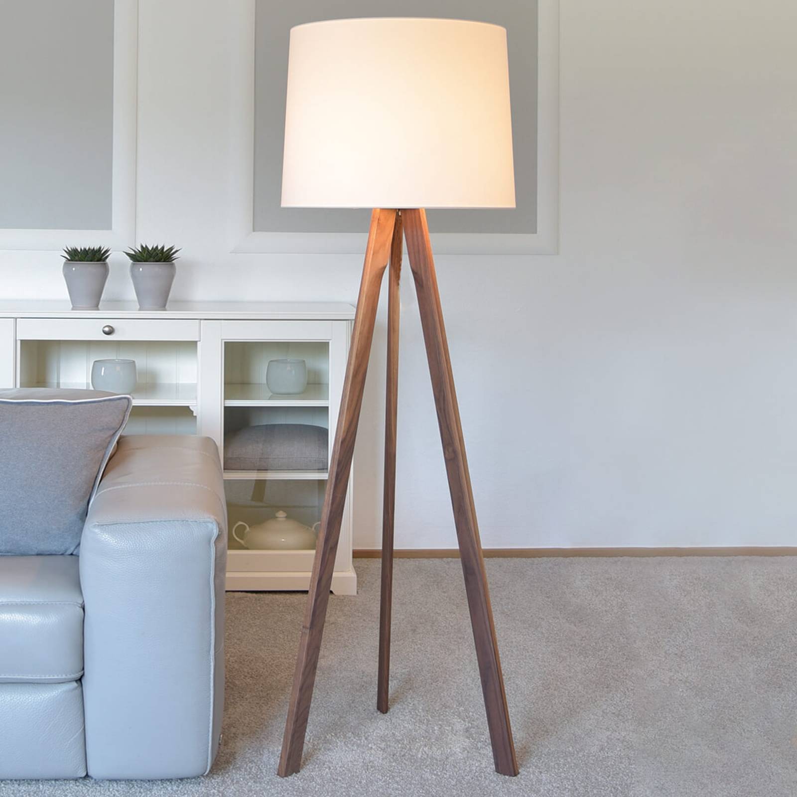 HerzBlut Tre golvlampa skärm vit, oljat nötträ