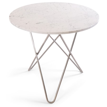 O Table Matbord Rostfritt Stål/Vit Marmor Ø80