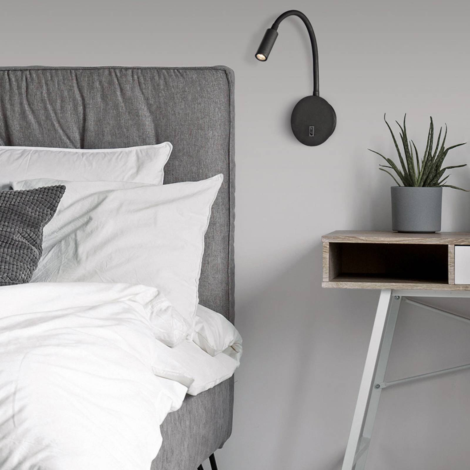LED-vägglampa Lyon med flexarm, svart