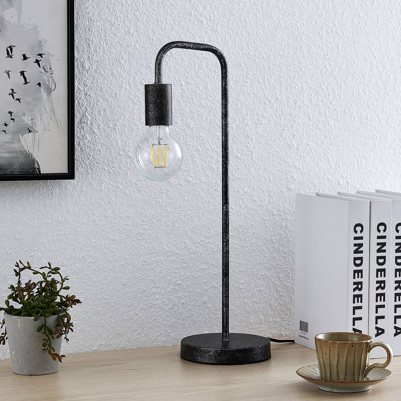 Lindby Brooke vintage bordslampa, rost antik