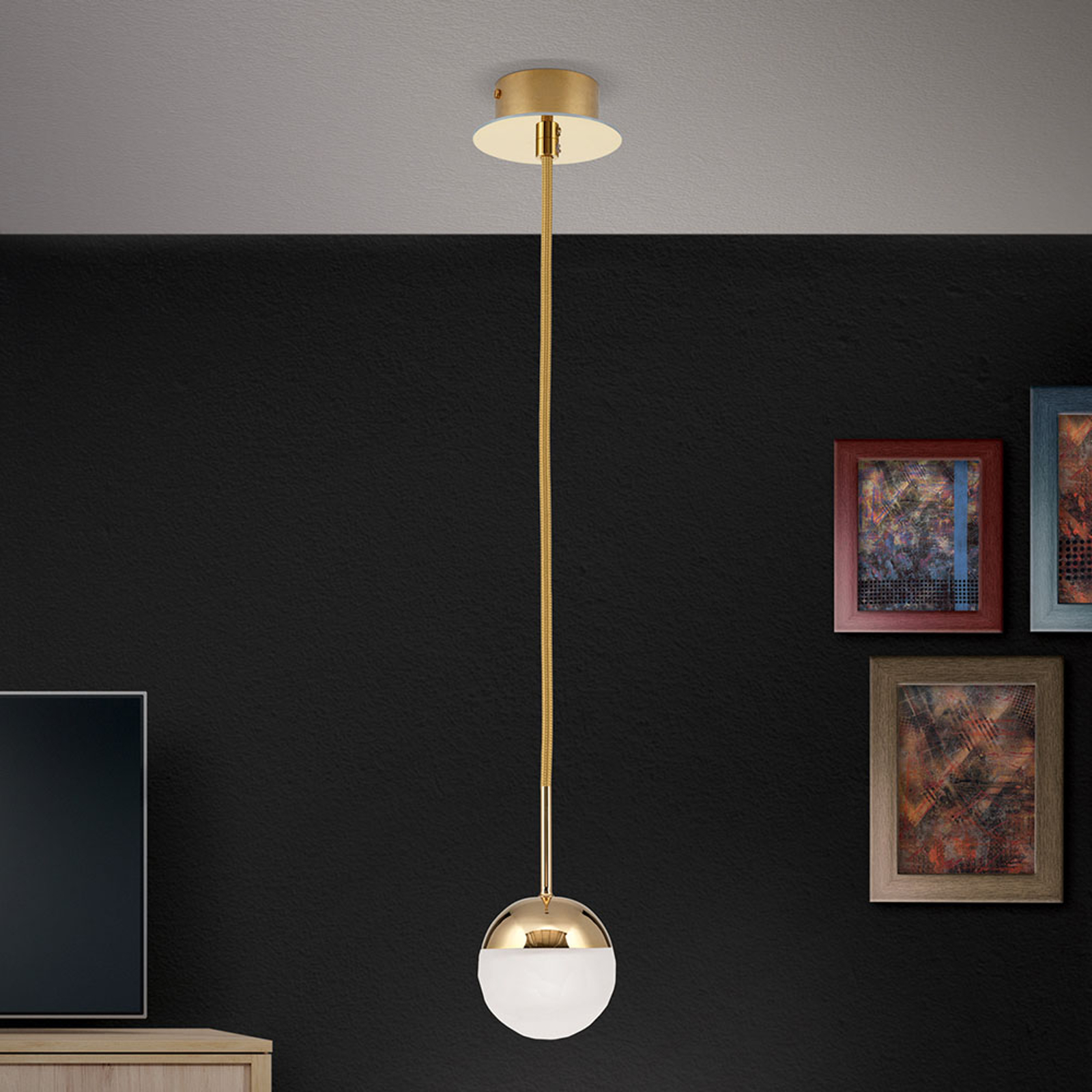 LED-hänglampa Ball, 1 lampa, guld