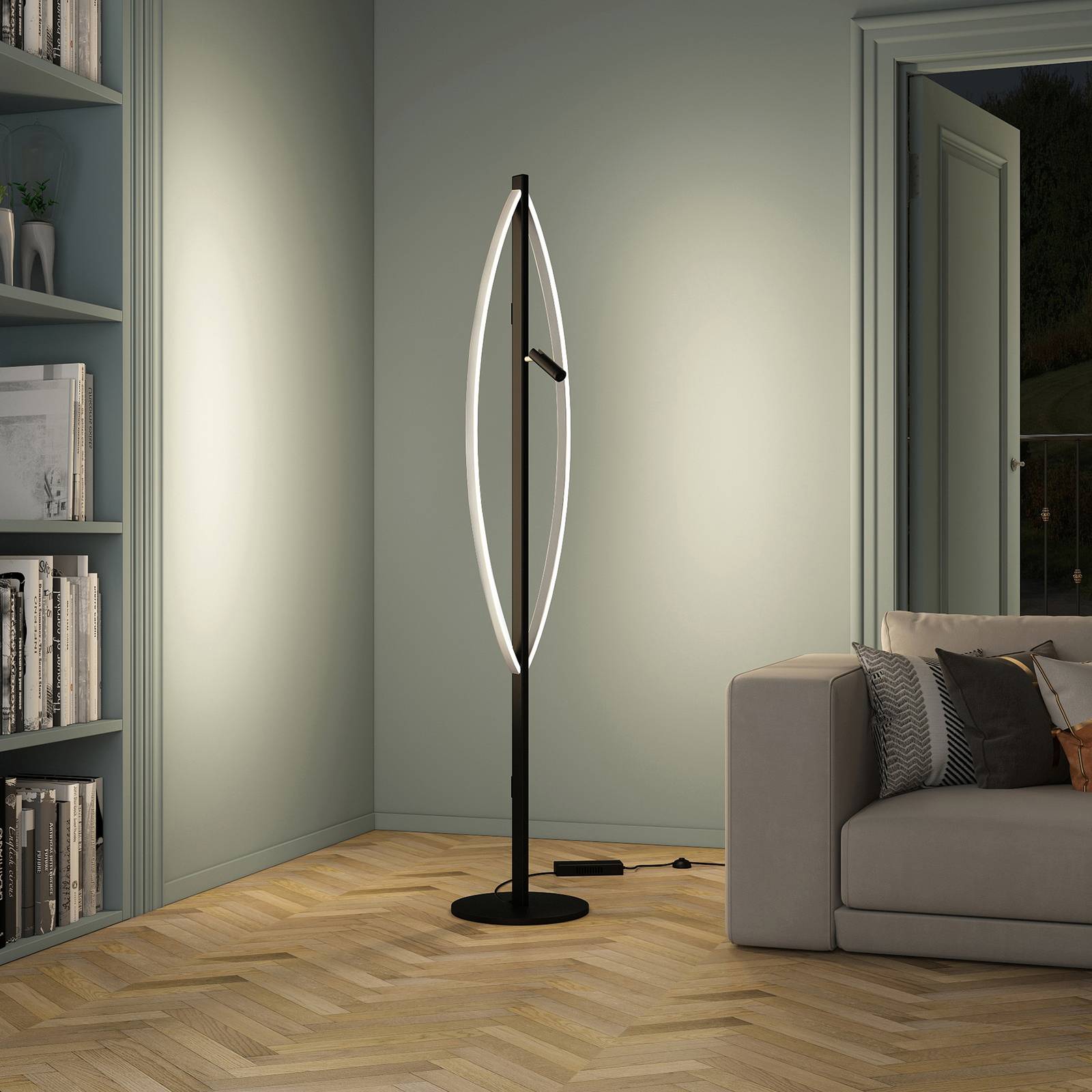 Lucande Matwei LED-golvlampa, oval, nickel