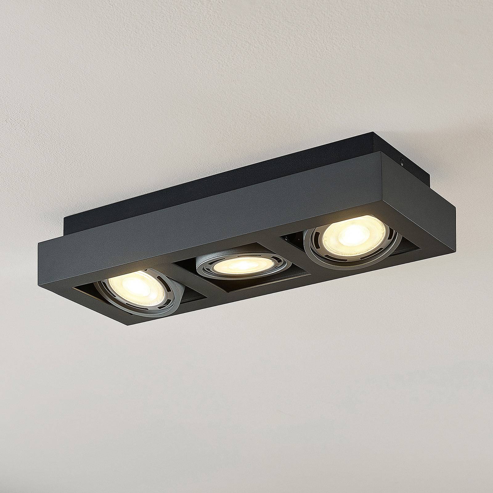 LED-takspotlight Ronka, GU10, 3 lampor, mörkgrå