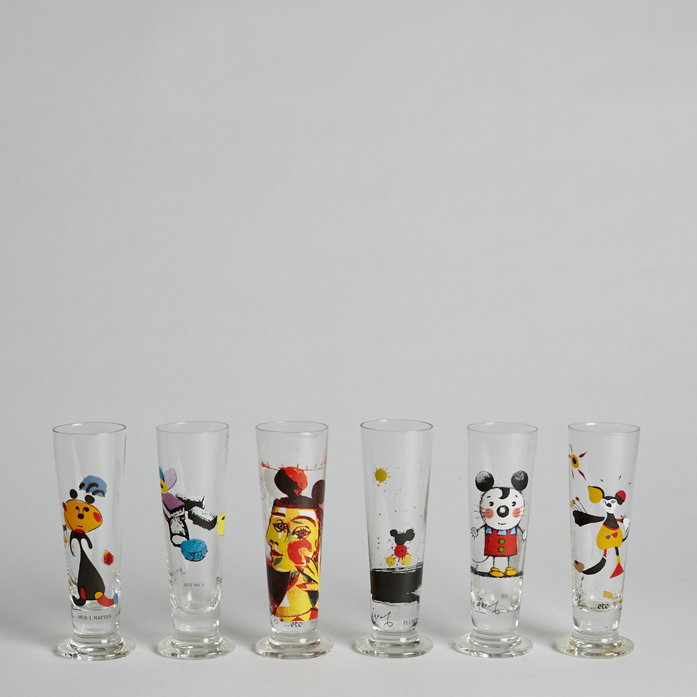 Vintage - SÅLD Snapsglas "Musen" Lasse Åberg 6 st
