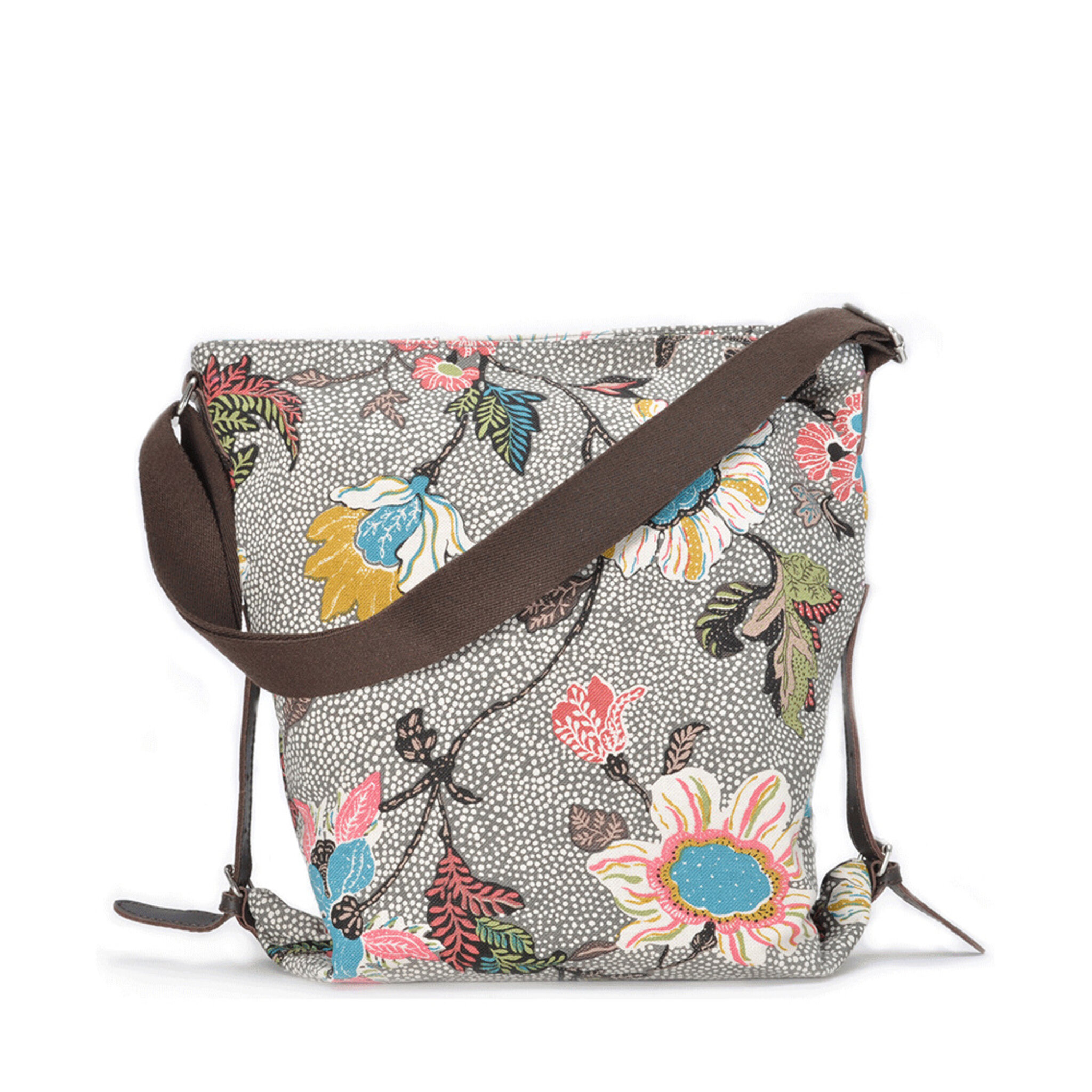 Shoulder Bag Grey Flower Linen
